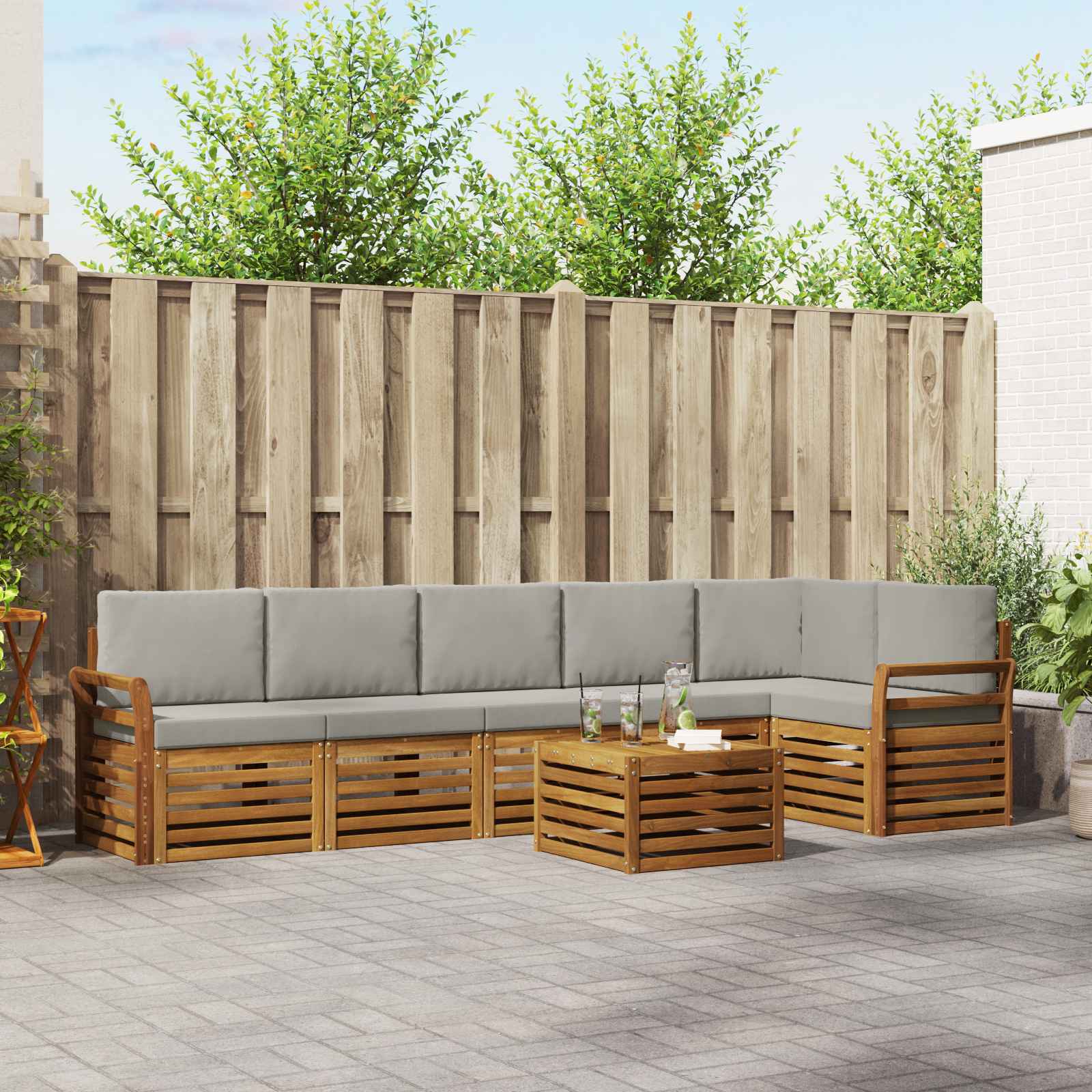 vidaXL Sofa-Sets 7 pcs Natuurlijk en Crème Massief Acaciahout