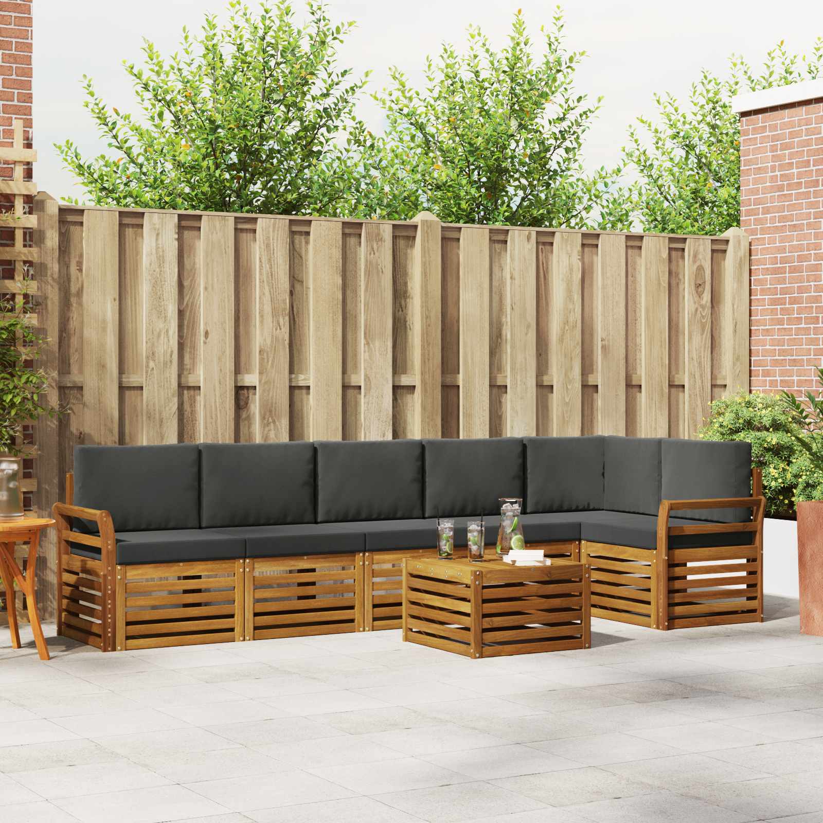vidaXL Sofa-Sets 7 pcs Natuurlijk en Crème Massief Acaciahout