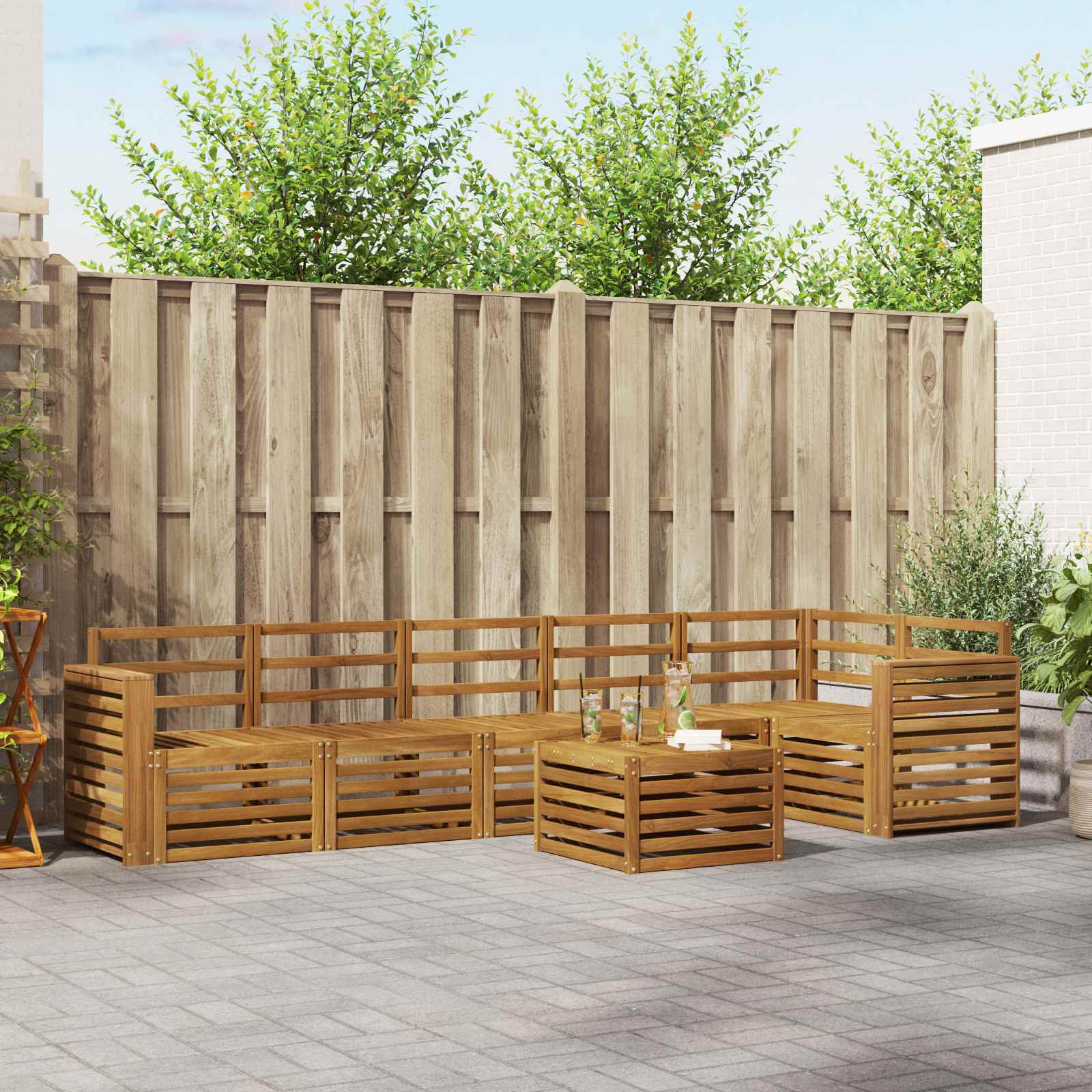 vidaXL Sofa-Sets 7 pcs Natuurlijk en Crème Massief Acaciahout