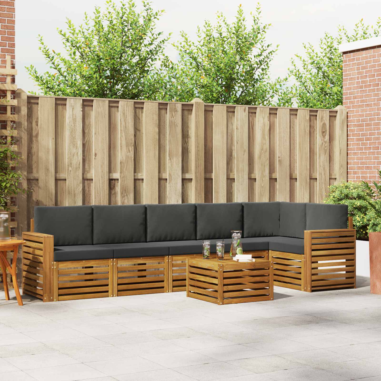 vidaXL Sofa-Sets 7 pcs Natuurlijk en Crème Massief Acaciahout