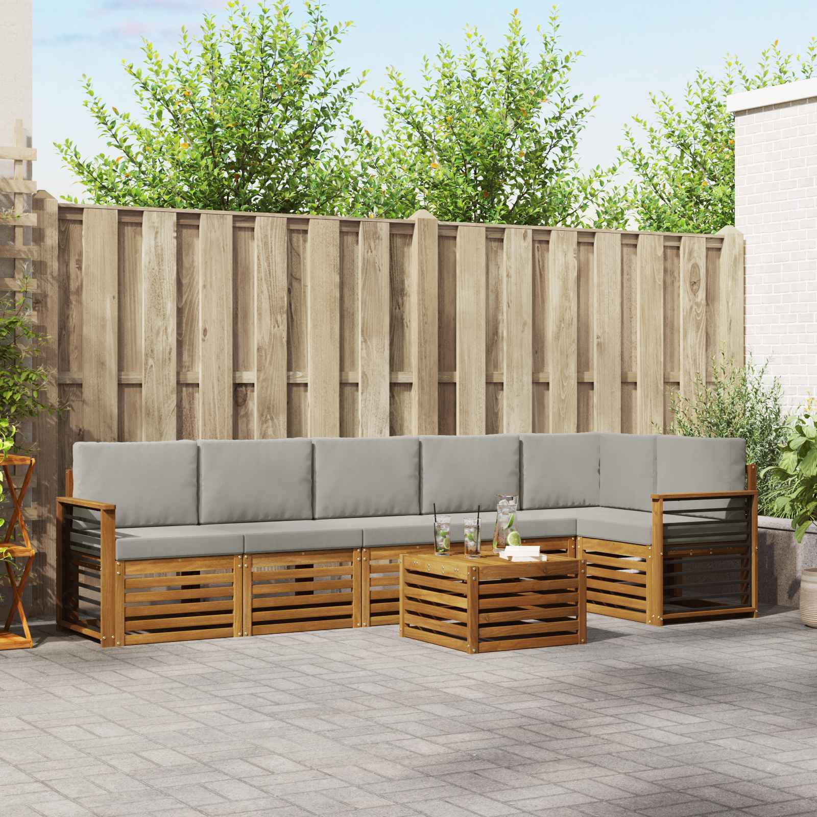 vidaXL Sofa-Sets 7 pcs Natuurlijk en Crème Massief Acaciahout