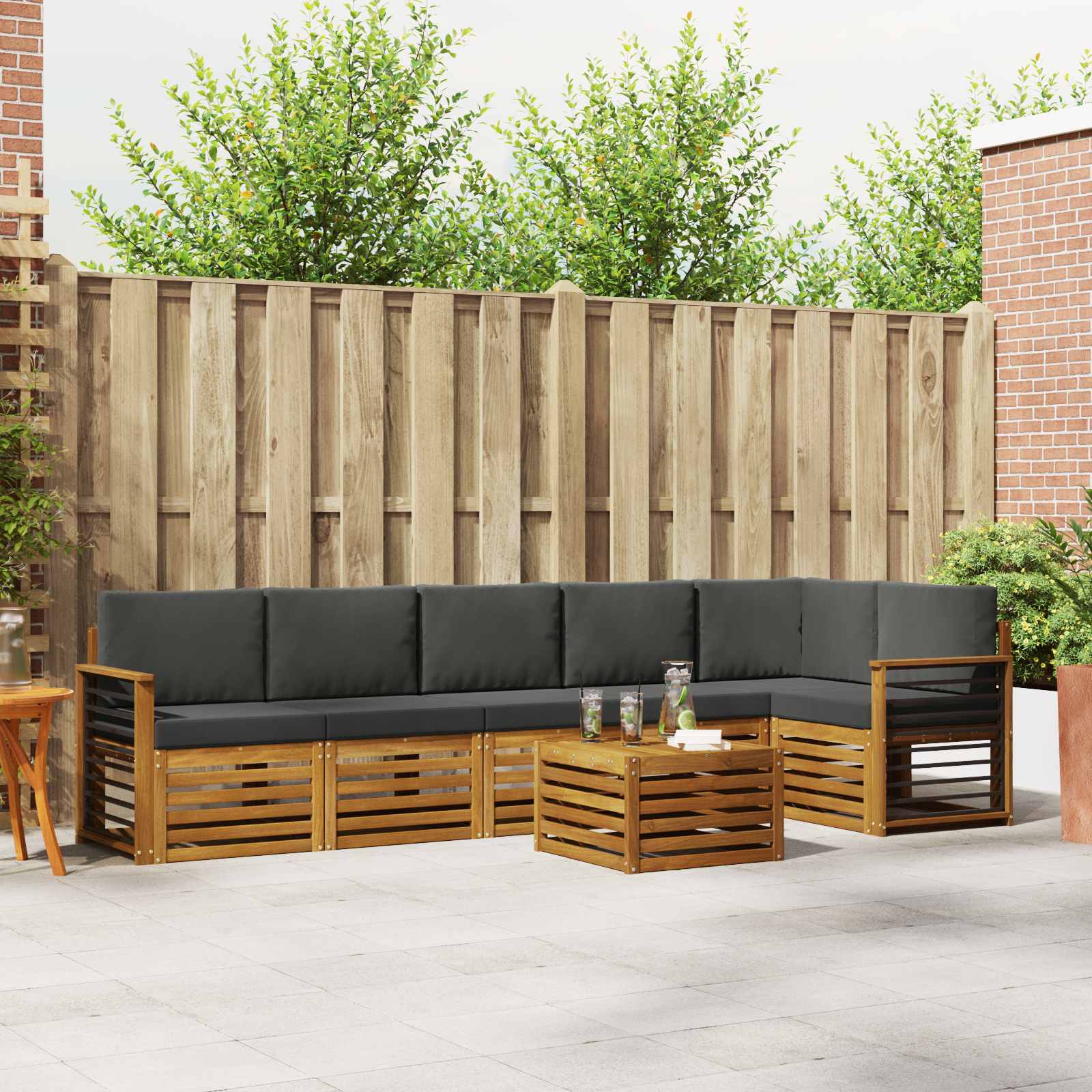 vidaXL Sofa-Sets 7 pcs Natuurlijk en Crème Massief Acaciahout