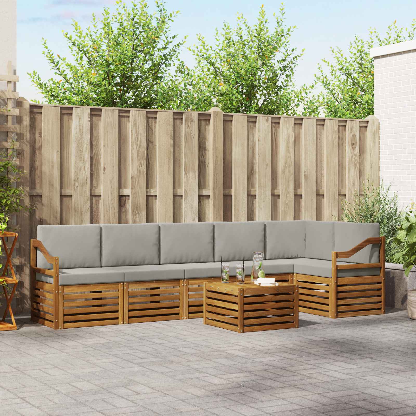 vidaXL Sofa-Sets 7 pcs Natuurlijk en Crème Massief Acaciahout
