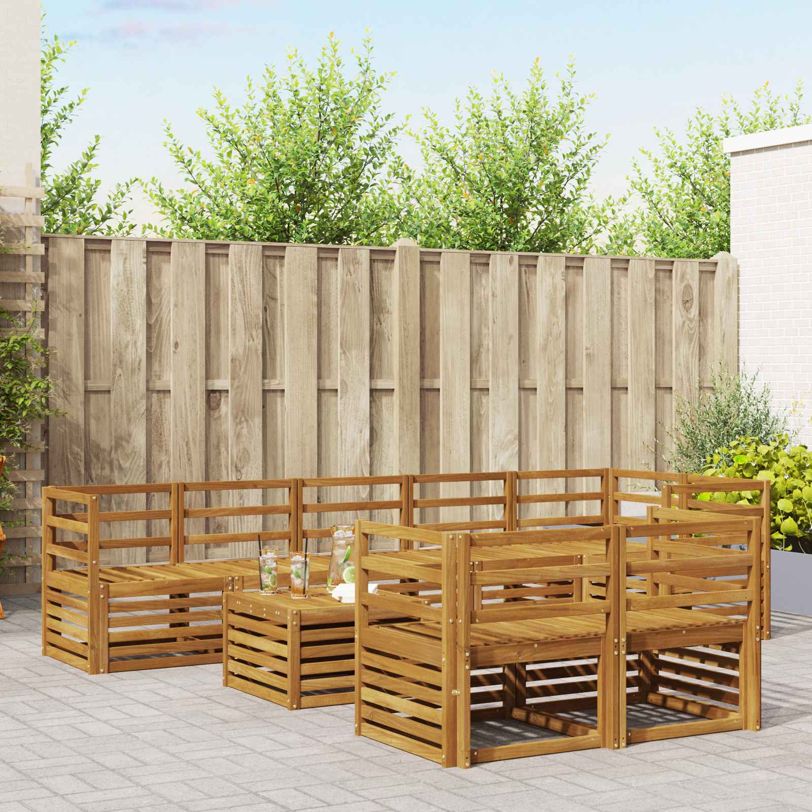 vidaXL Sofa-Sets 9 pcs Natuurlijk en Crème Massief Acaciahout