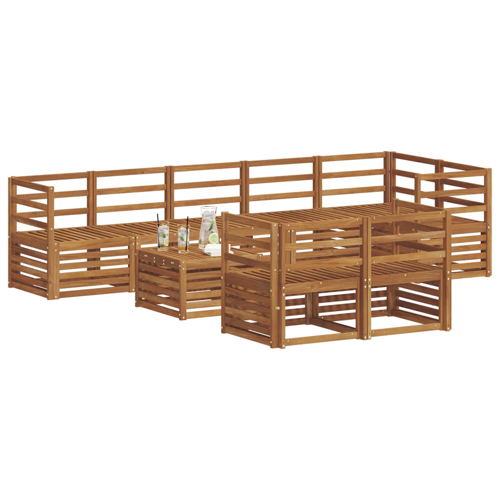vidaXL Sofa-Sets 9 pcs Natuurlijk en Crème Massief Acaciahout