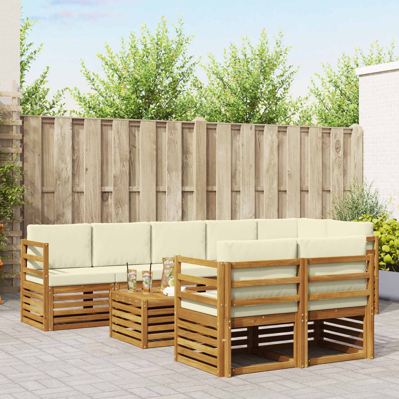 vidaXL Sofa-Sets 9 pcs Natuurlijk en Crème Massief Acaciahout
