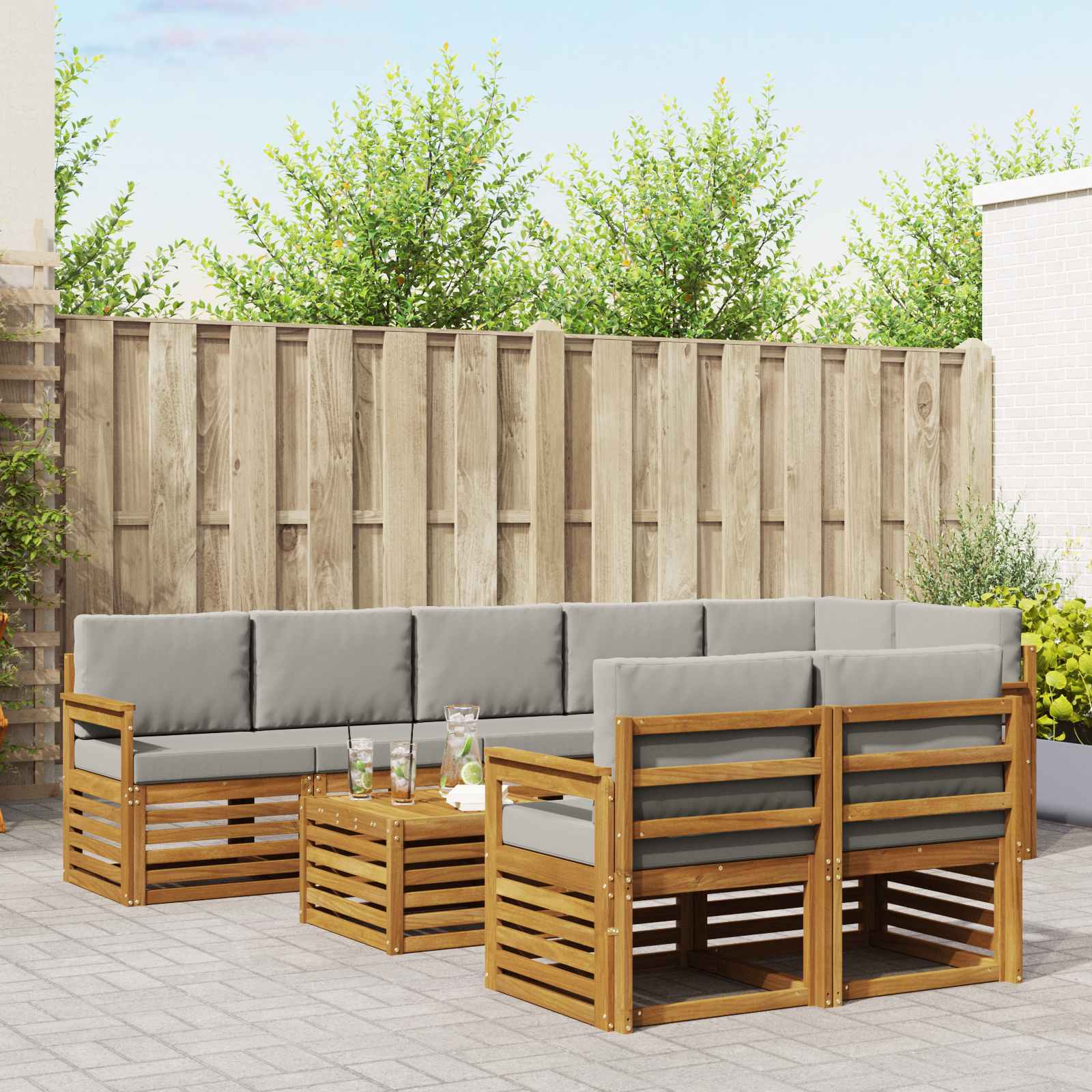 vidaXL Sofa-Sets 9 pcs Natuurlijk en Crème Massief Acaciahout