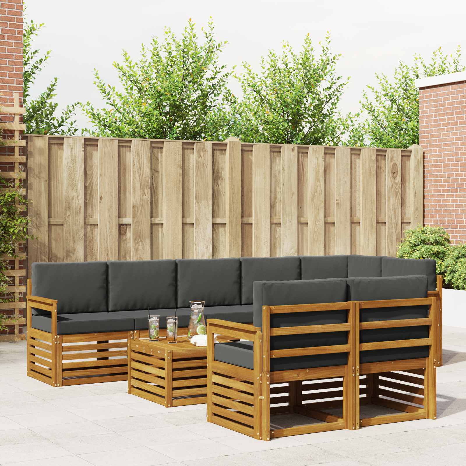 vidaXL Sofa-Sets 9 pcs Natuurlijk en Crème Massief Acaciahout