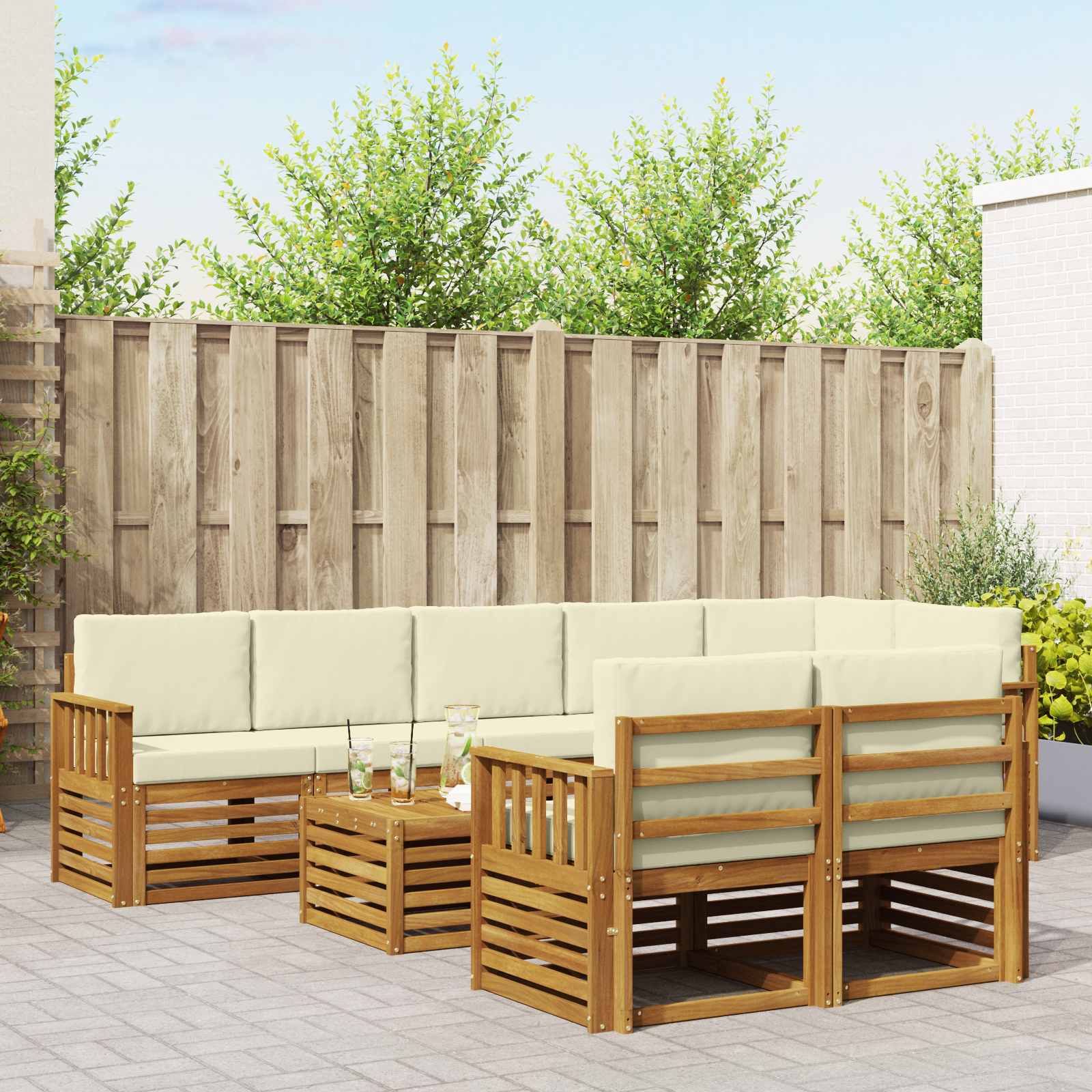 vidaXL Sofa-Sets 9 pcs Natuurlijk en Crème Massief Acaciahout