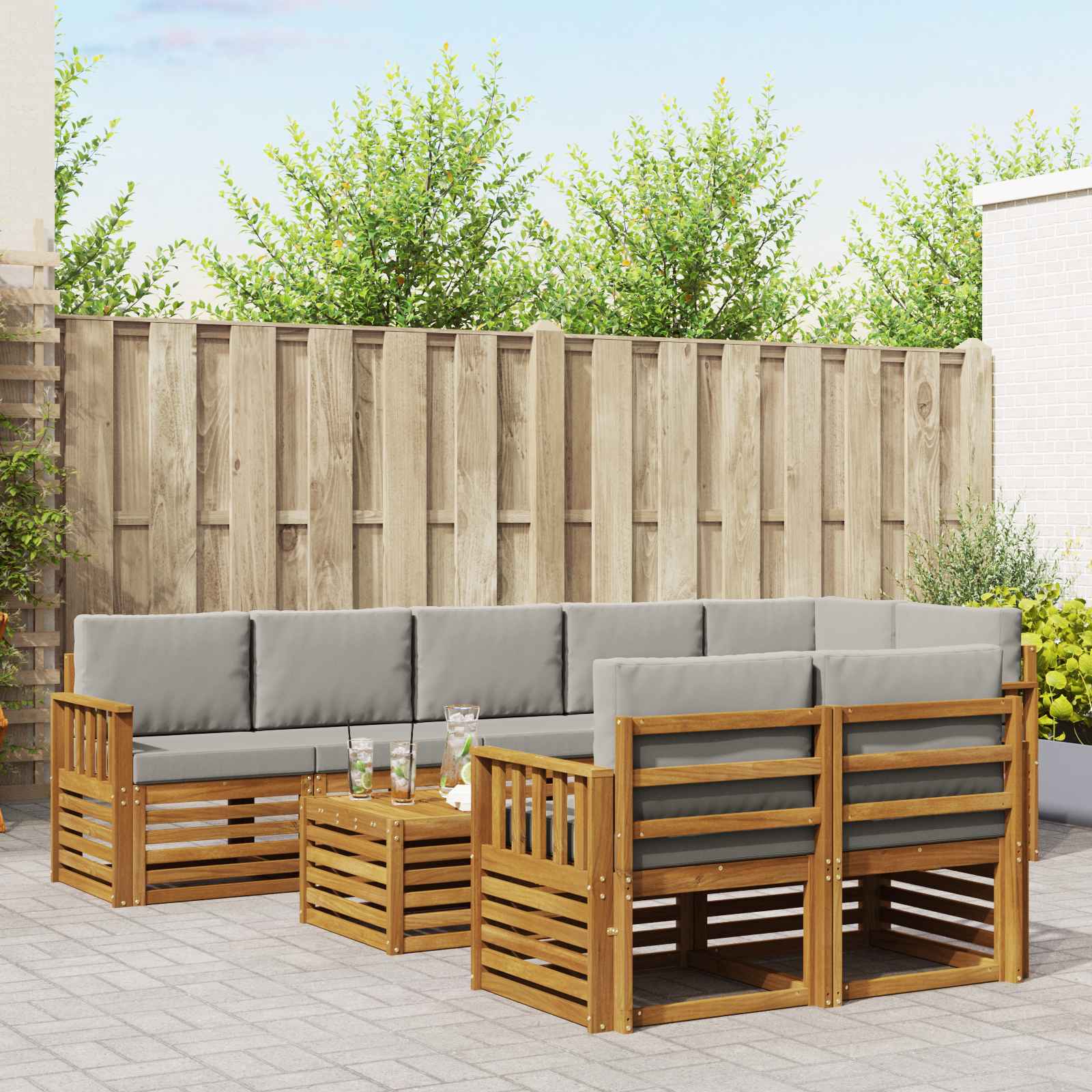 vidaXL Sofa-Sets 9 pcs Natuurlijk en Crème Massief Acaciahout