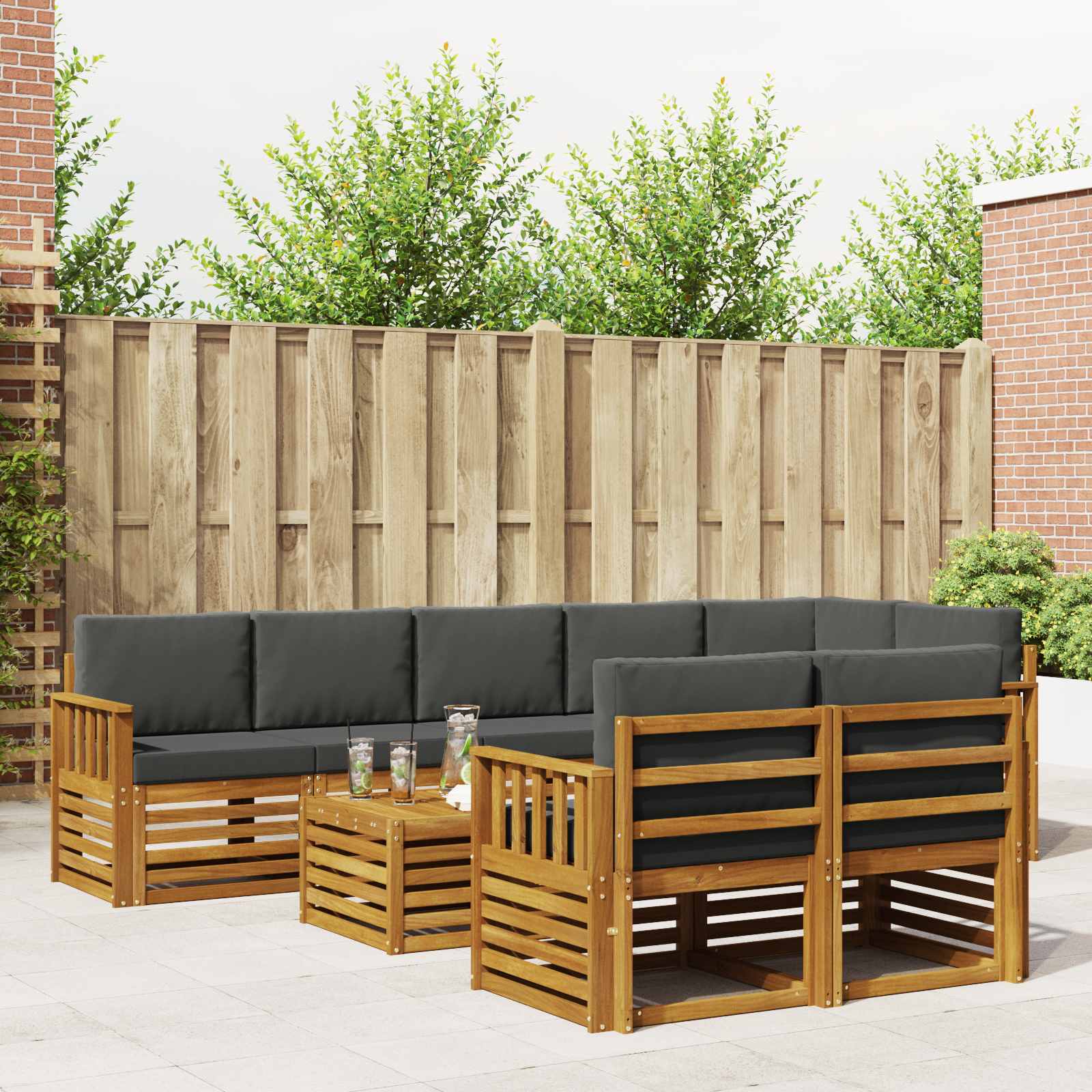 vidaXL Sofa-Sets 9 pcs Natuurlijk en Crème Massief Acaciahout