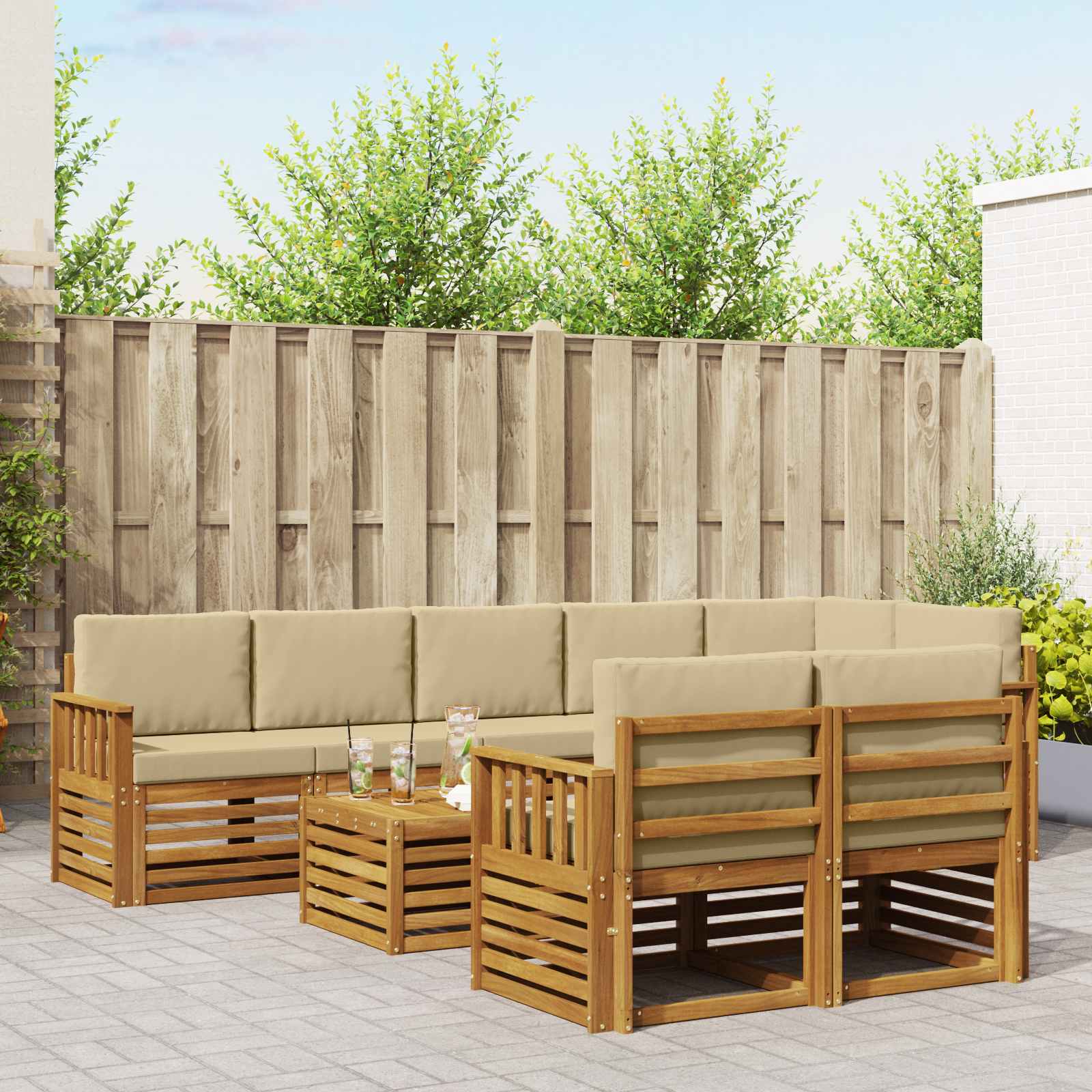 vidaXL Sofa-Sets 9 pcs Natuurlijk en Crème Massief Acaciahout