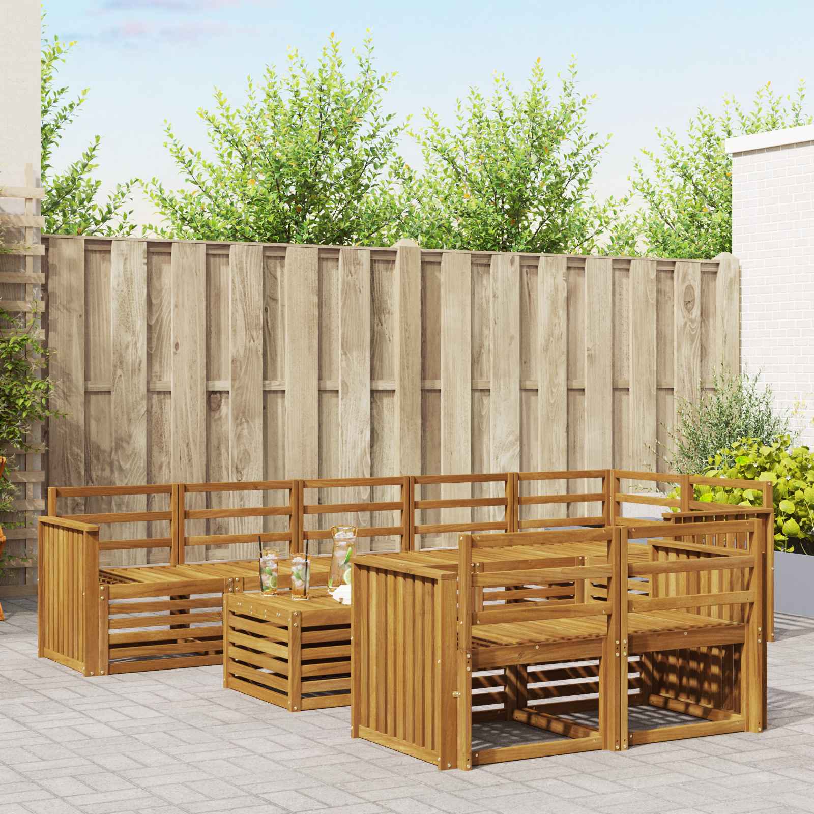 vidaXL Sofa-Sets 9 pcs Natuurlijk en Crème Massief Acaciahout