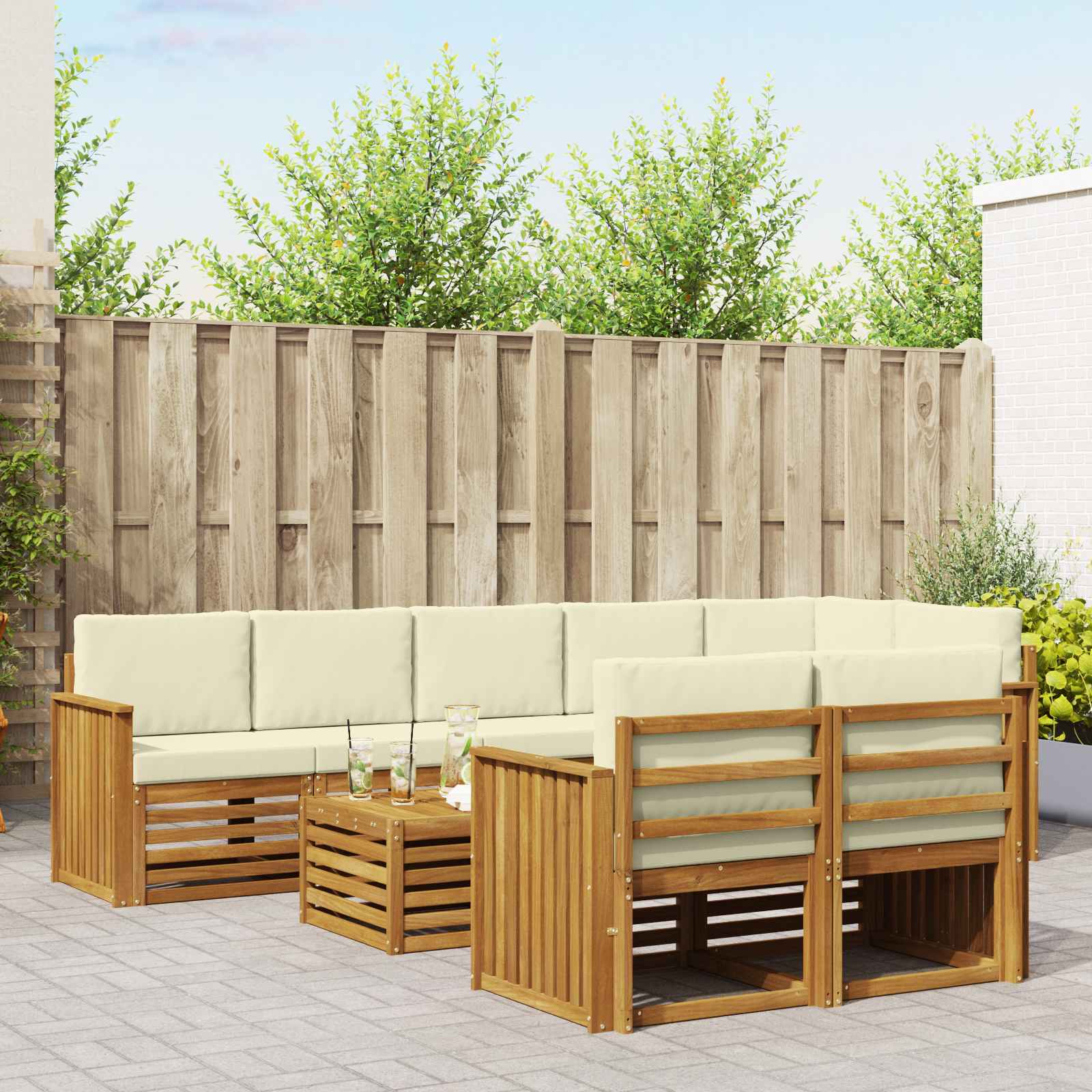 vidaXL Sofa-Sets 9 pcs Natuurlijk en Crème Massief Acaciahout