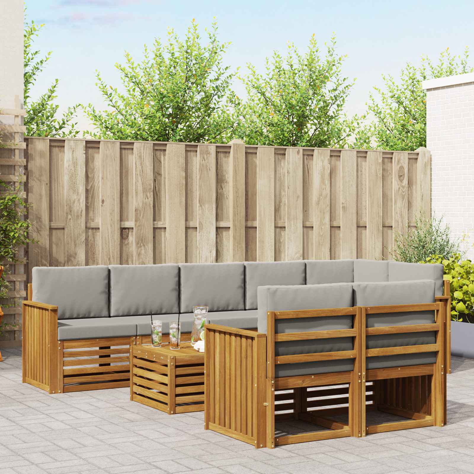 vidaXL Sofa-Sets 9 pcs Natuurlijk en Crème Massief Acaciahout