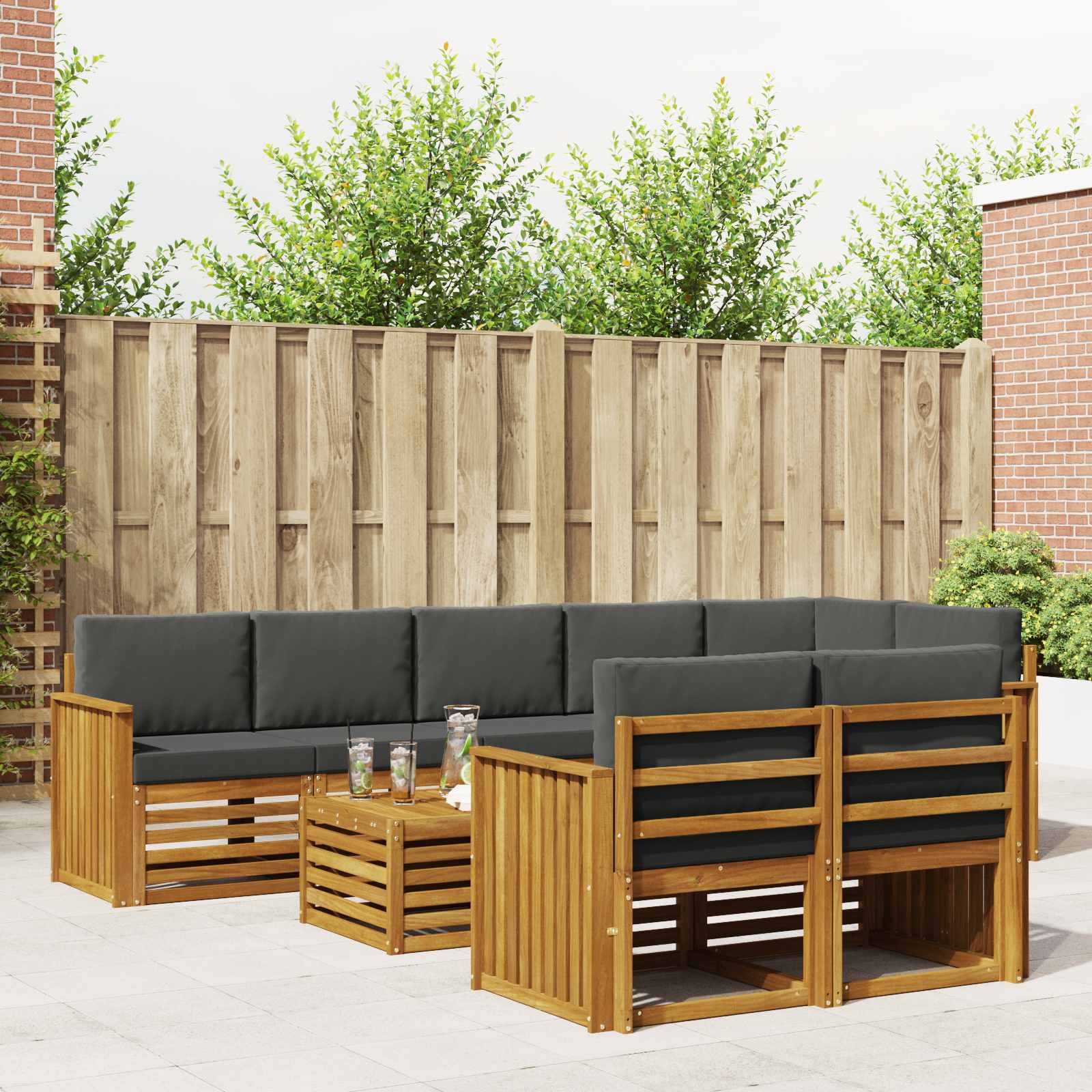 vidaXL Sofa-Sets 9 pcs Natuurlijk en Crème Massief Acaciahout