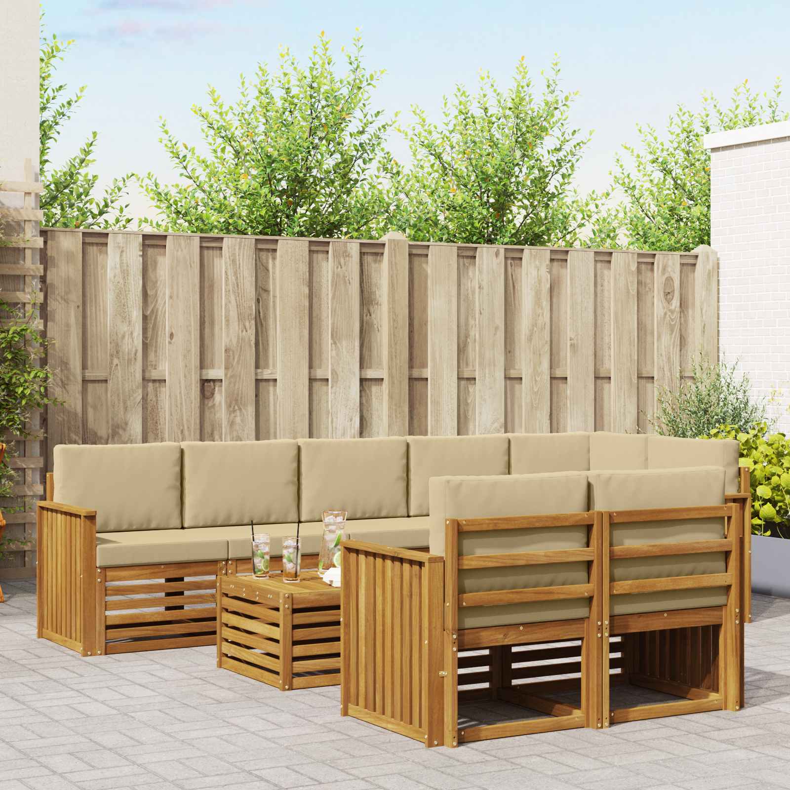 vidaXL Sofa-Sets 9 pcs Natuurlijk en Crème Massief Acaciahout
