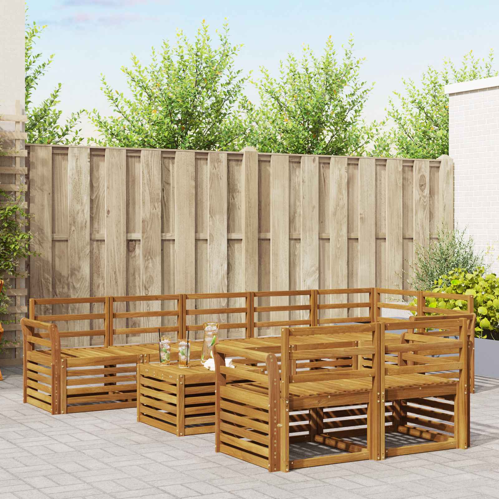 vidaXL Sofa-Sets 9 pcs Natuurlijk en Crème Massief Acaciahout