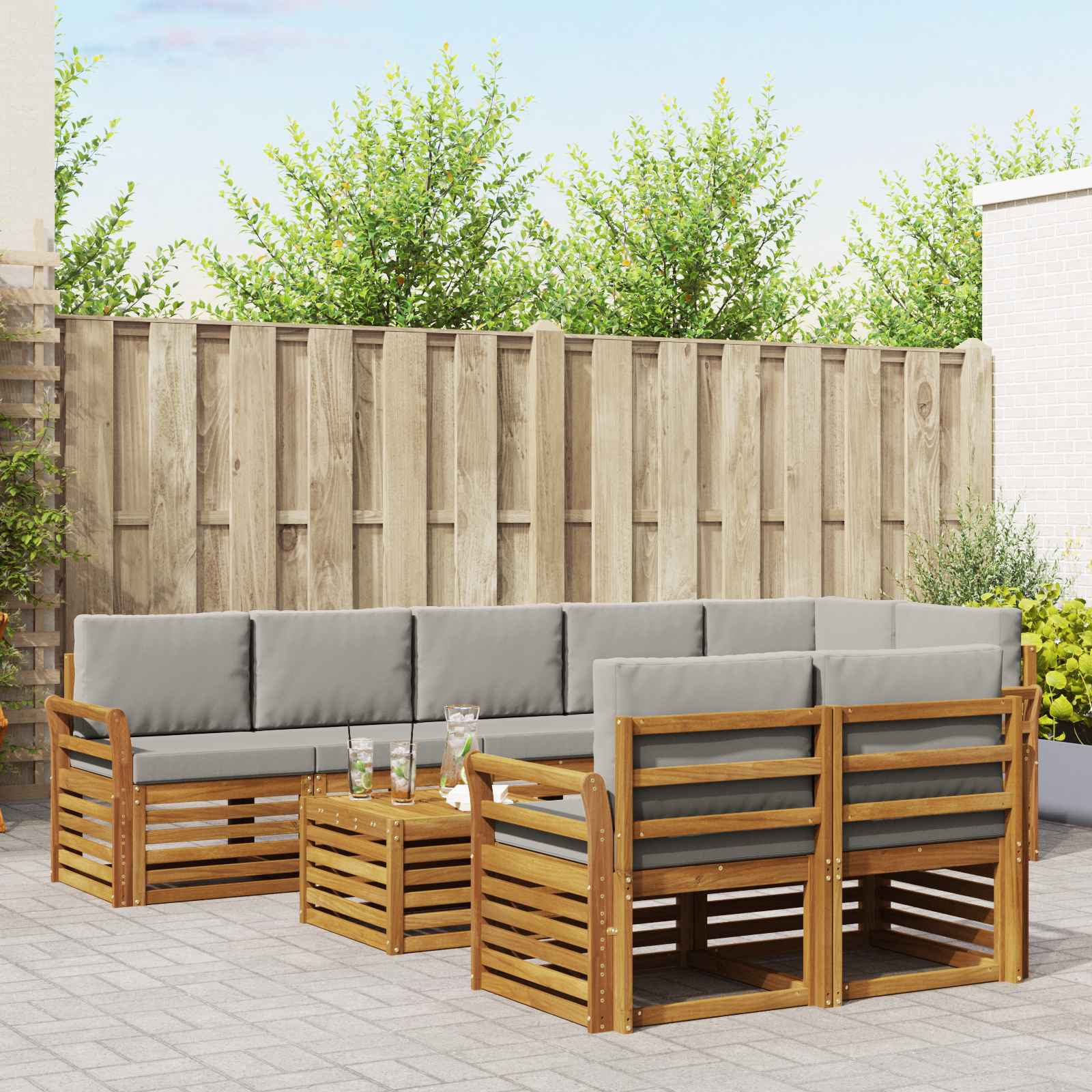 vidaXL Sofa-Sets 9 pcs Natuurlijk en Crème Massief Acaciahout