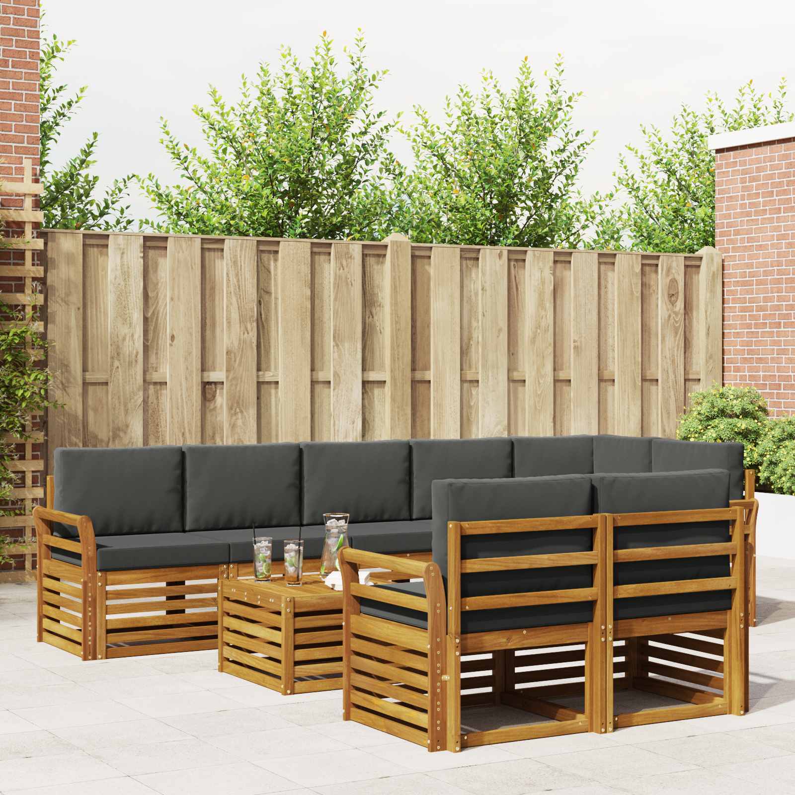 vidaXL Sofa-Sets 9 pcs Natuurlijk en Crème Massief Acaciahout