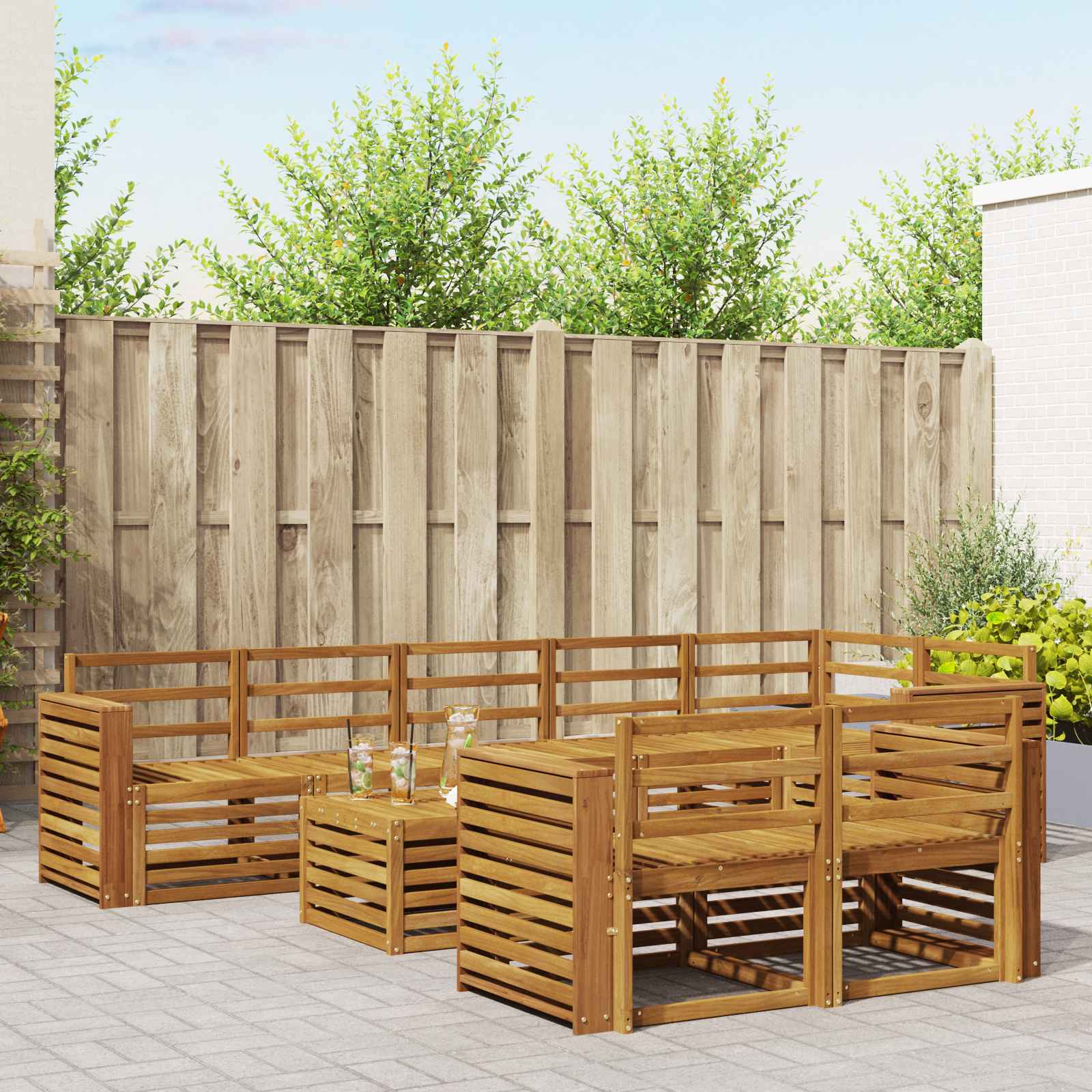 vidaXL Sofa-Sets 9 pcs Natuurlijk en Crème Massief Acaciahout
