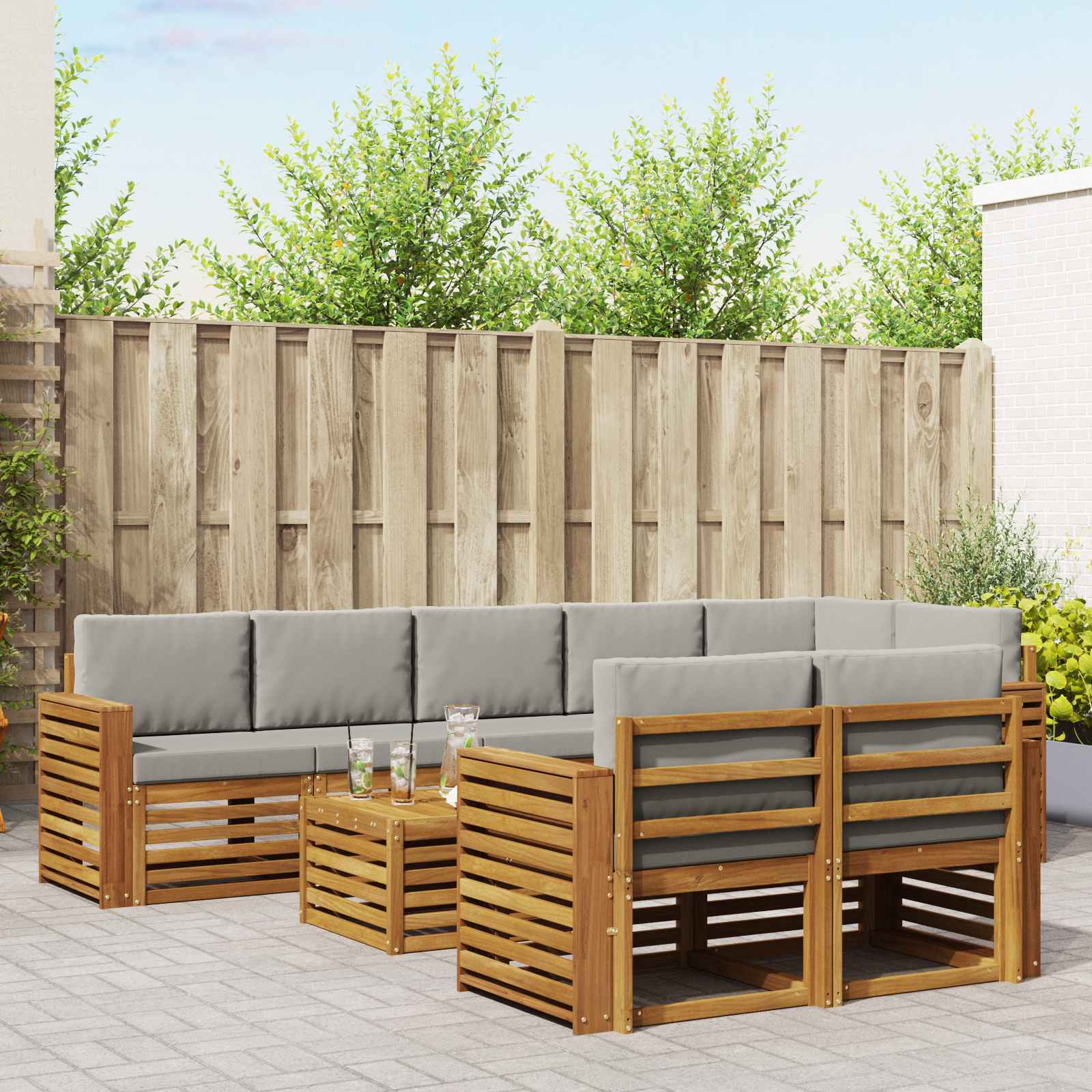 vidaXL Sofa-Sets 9 pcs Natuurlijk en Crème Massief Acaciahout
