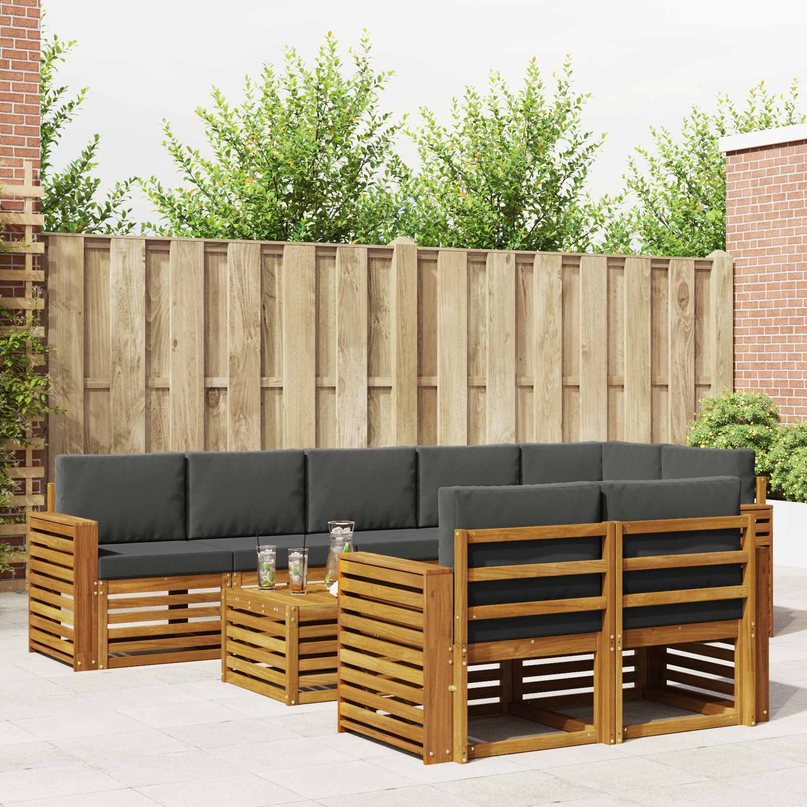 vidaXL Sofa-Sets 9 pcs Natuurlijk en Crème Massief Acaciahout