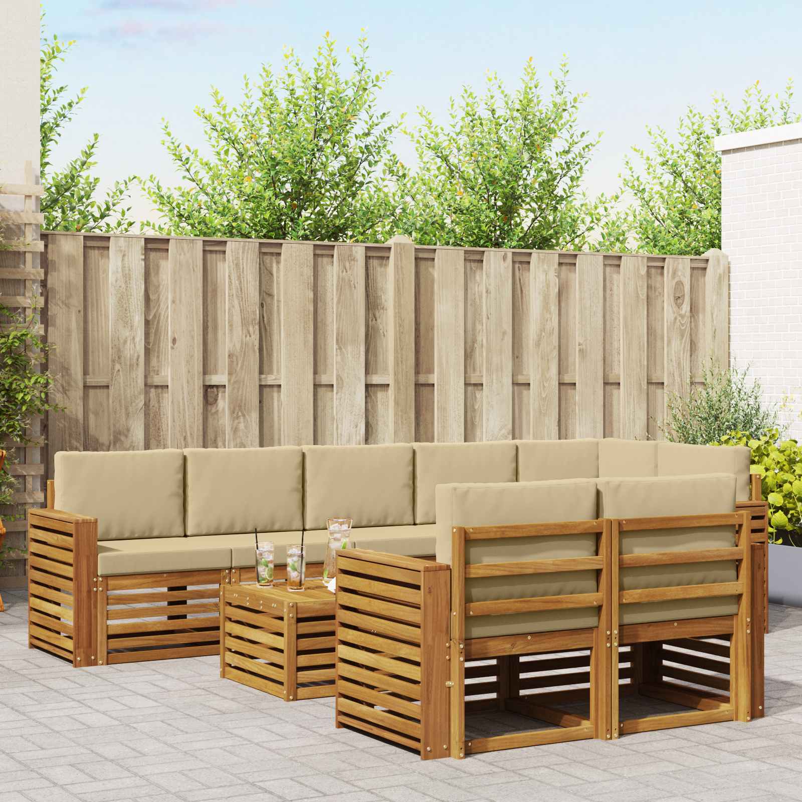 vidaXL Sofa-Sets 9 pcs Natuurlijk en Crème Massief Acaciahout