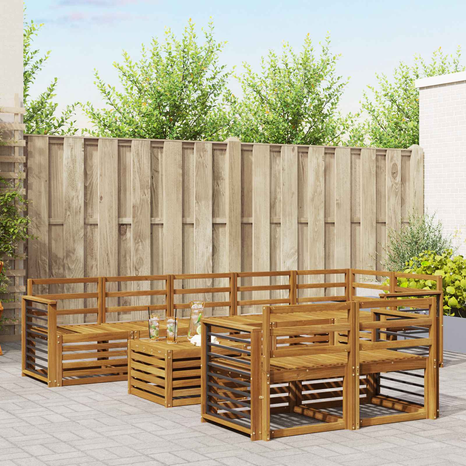 vidaXL Sofa-Sets 9 pcs Natuurlijk en Crème Massief Acaciahout