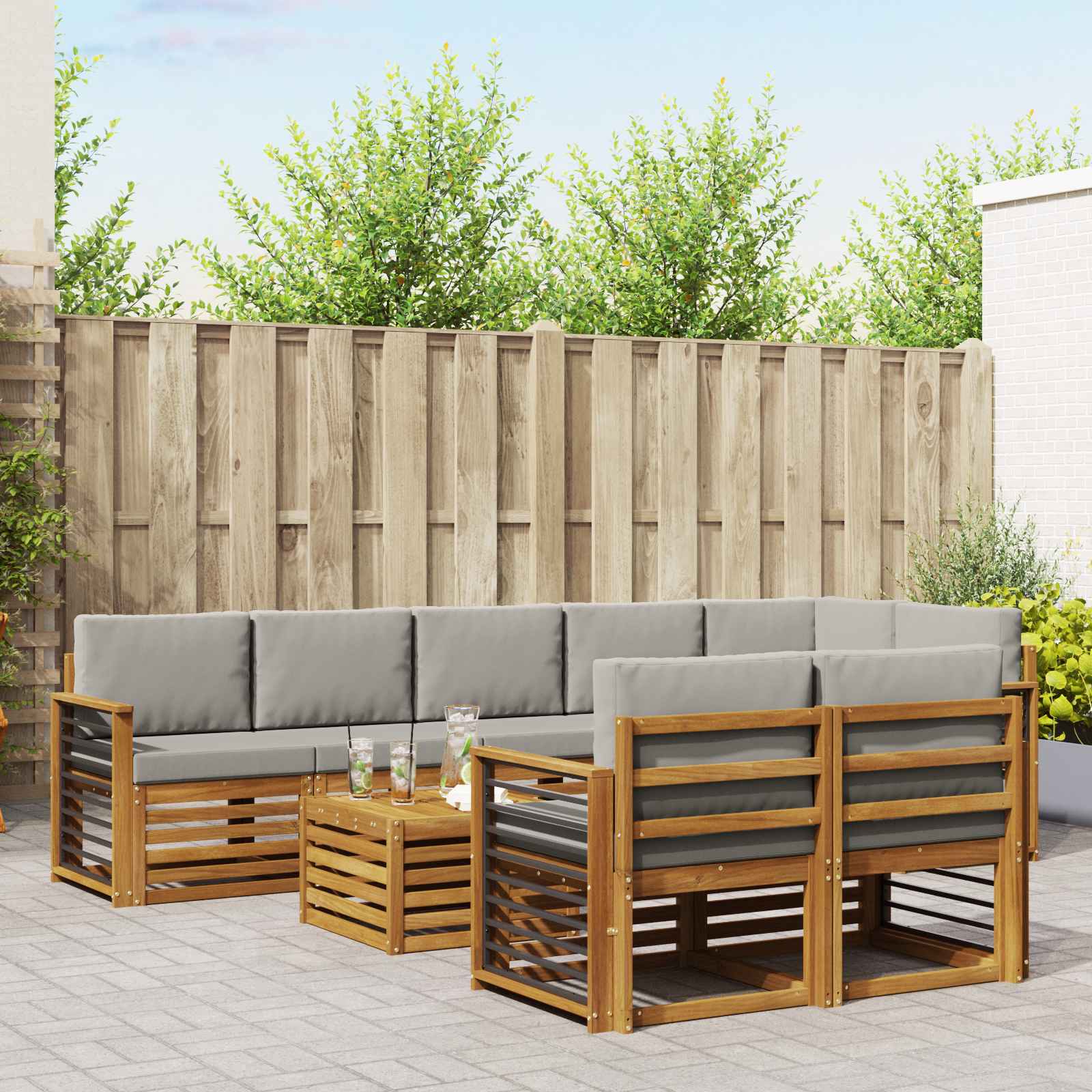 vidaXL Sofa-Sets 9 pcs Natuurlijk en Crème Massief Acaciahout