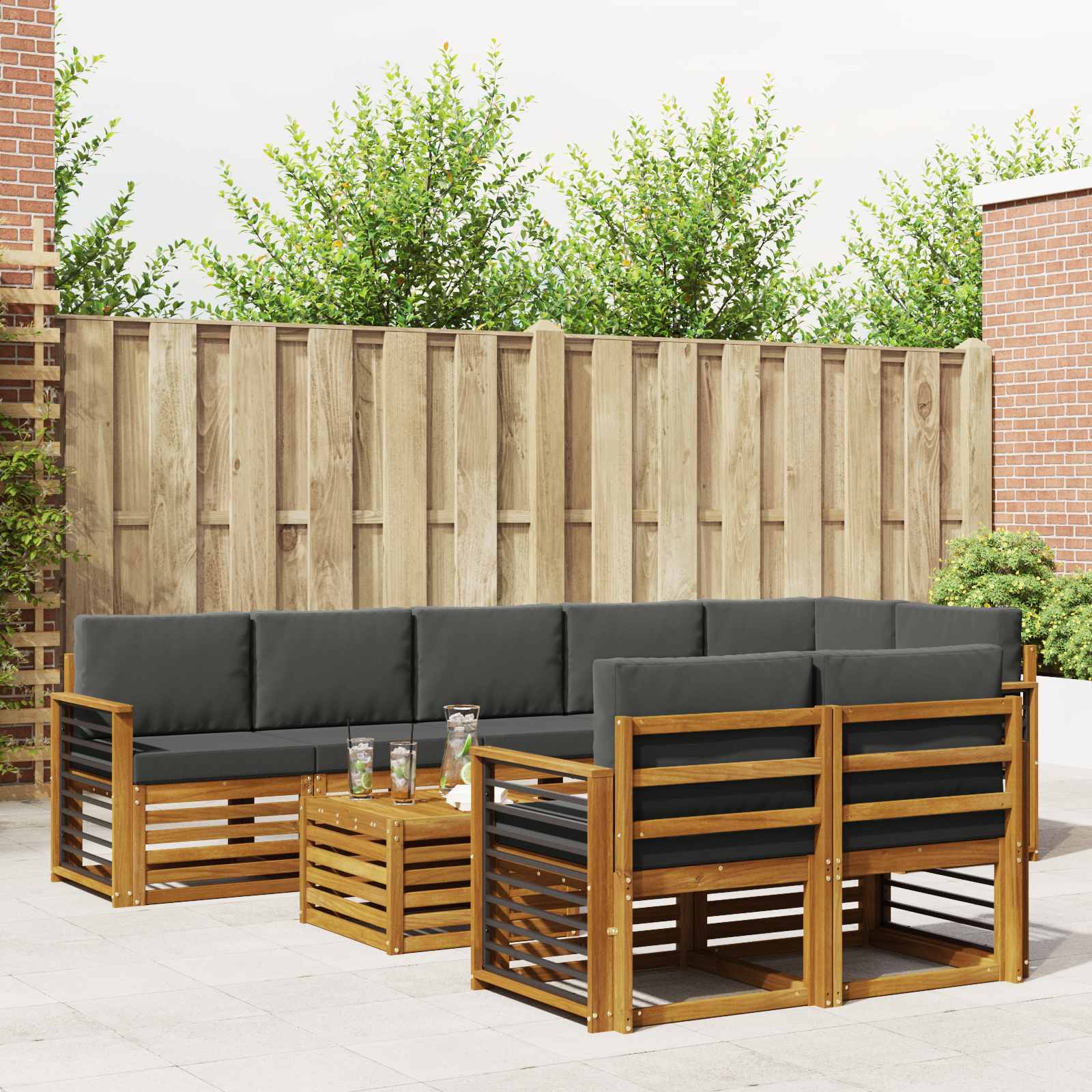 vidaXL Sofa-Sets 9 pcs Natuurlijk en Crème Massief Acaciahout