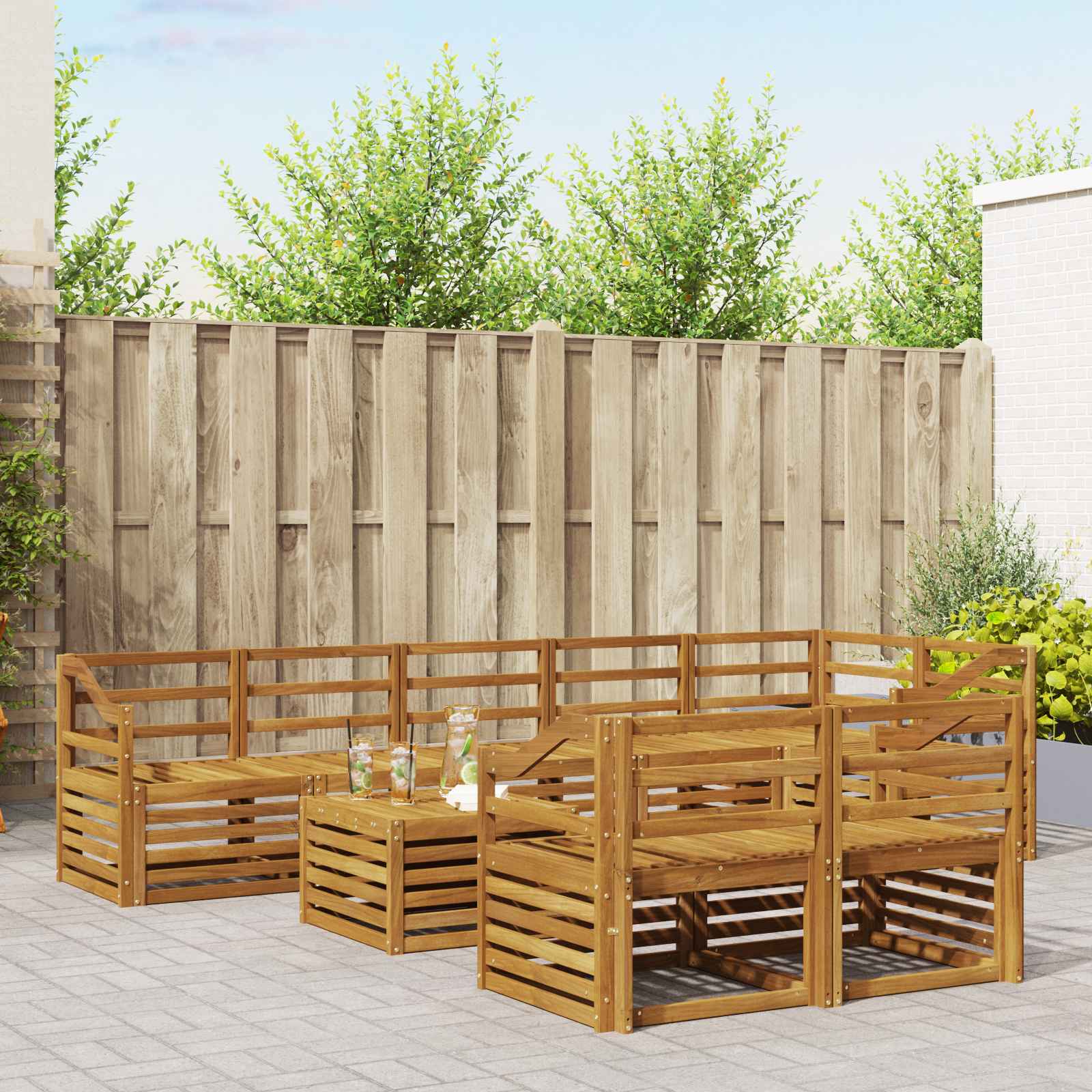 vidaXL Sofa-Sets 9 pcs Natuurlijk en Crème Massief Acaciahout