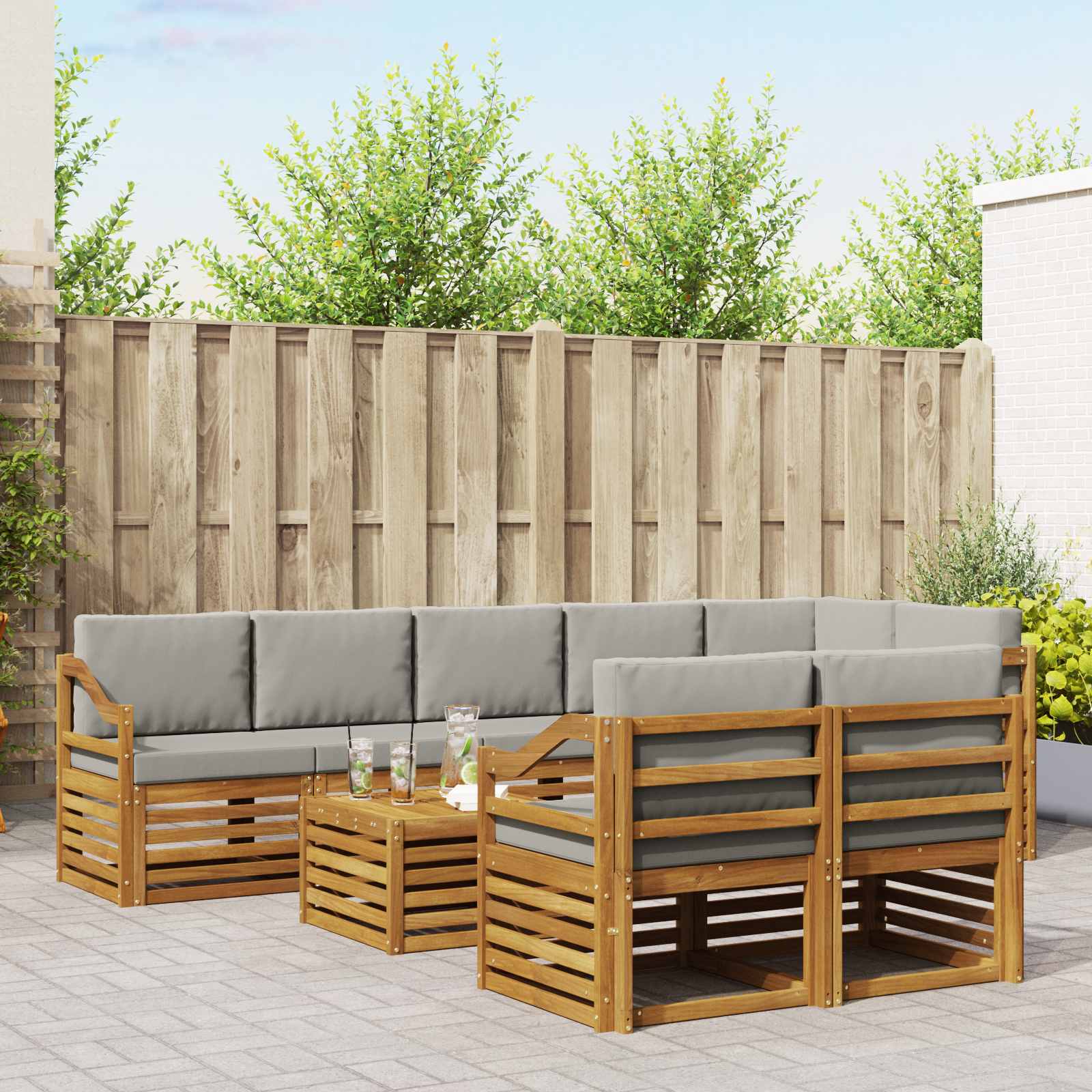 vidaXL Sofa-Sets 9 pcs Natuurlijk en Crème Massief Acaciahout