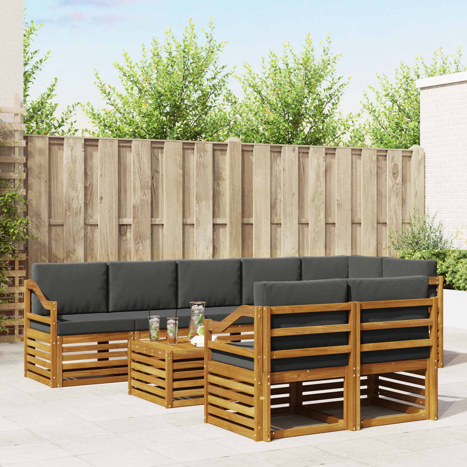 vidaXL Sofa-Sets 9 pcs Natuurlijk en Crème Massief Acaciahout