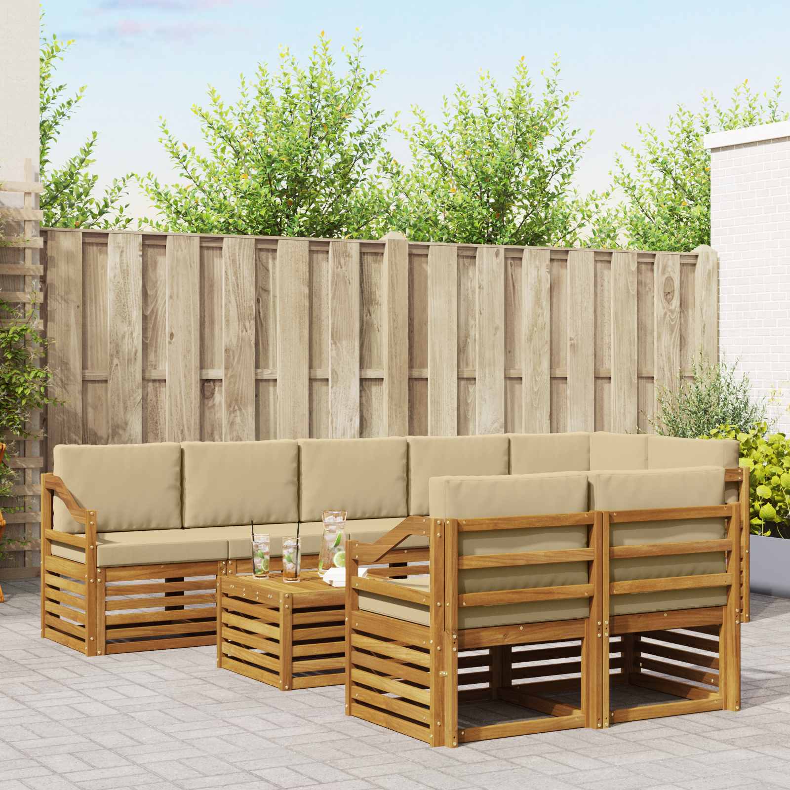 vidaXL Sofa-Sets 9 pcs Natuurlijk en Crème Massief Acaciahout