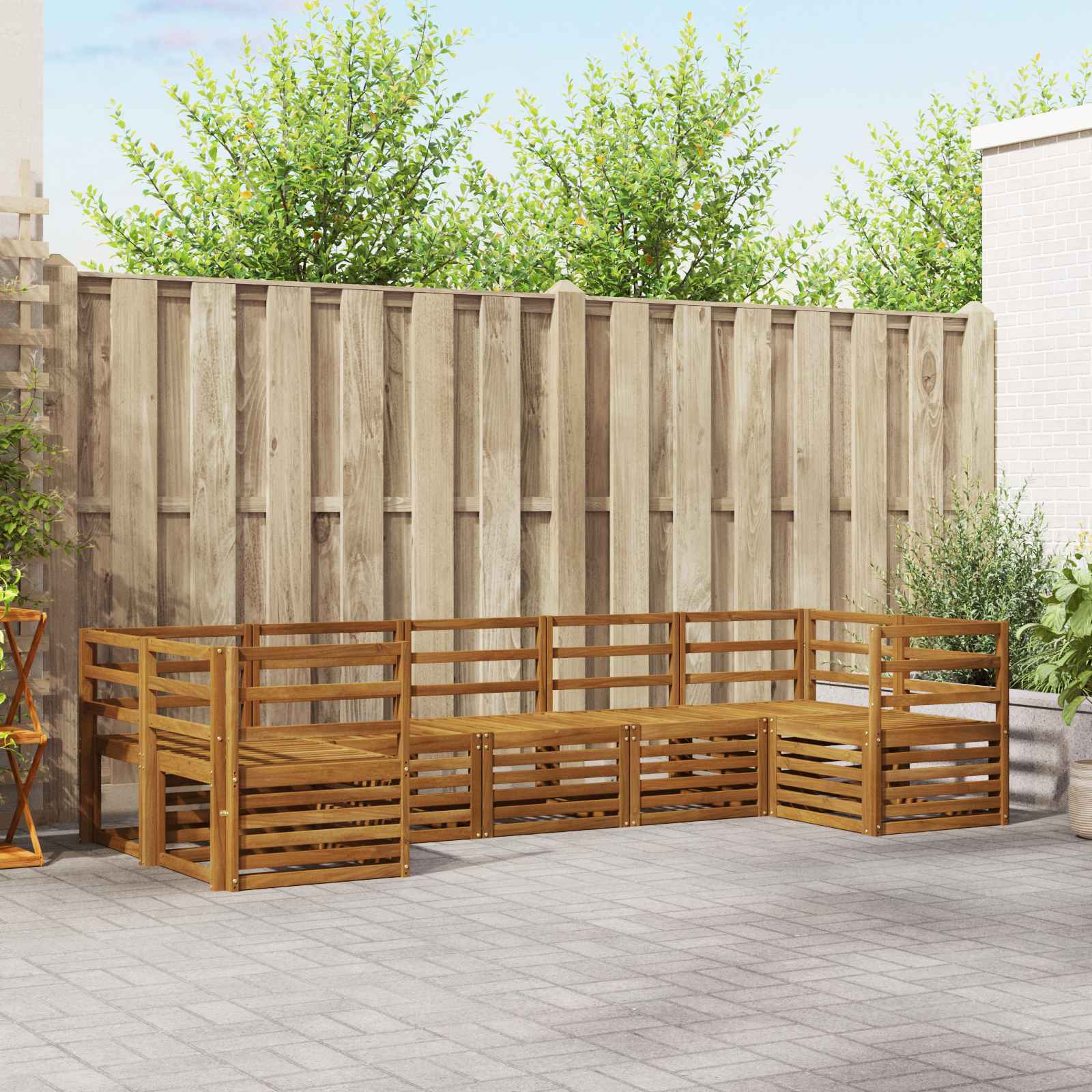 vidaXL Sofa-Sets 7 pcs Natuurlijk en Crème Massief Acaciahout