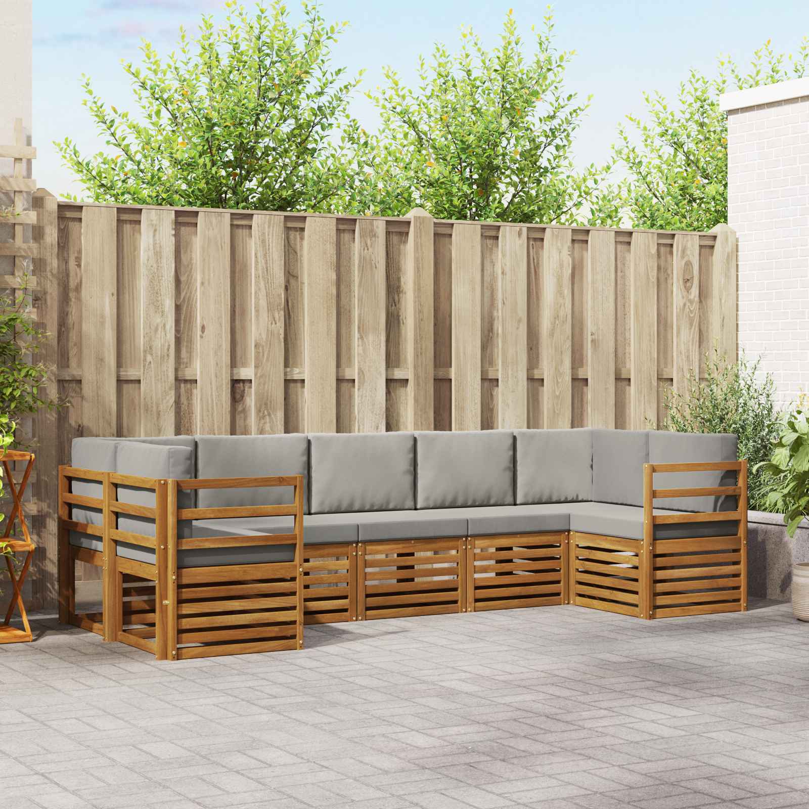 vidaXL Sofa-Sets 7 pcs Natuurlijk en Crème Massief Acaciahout