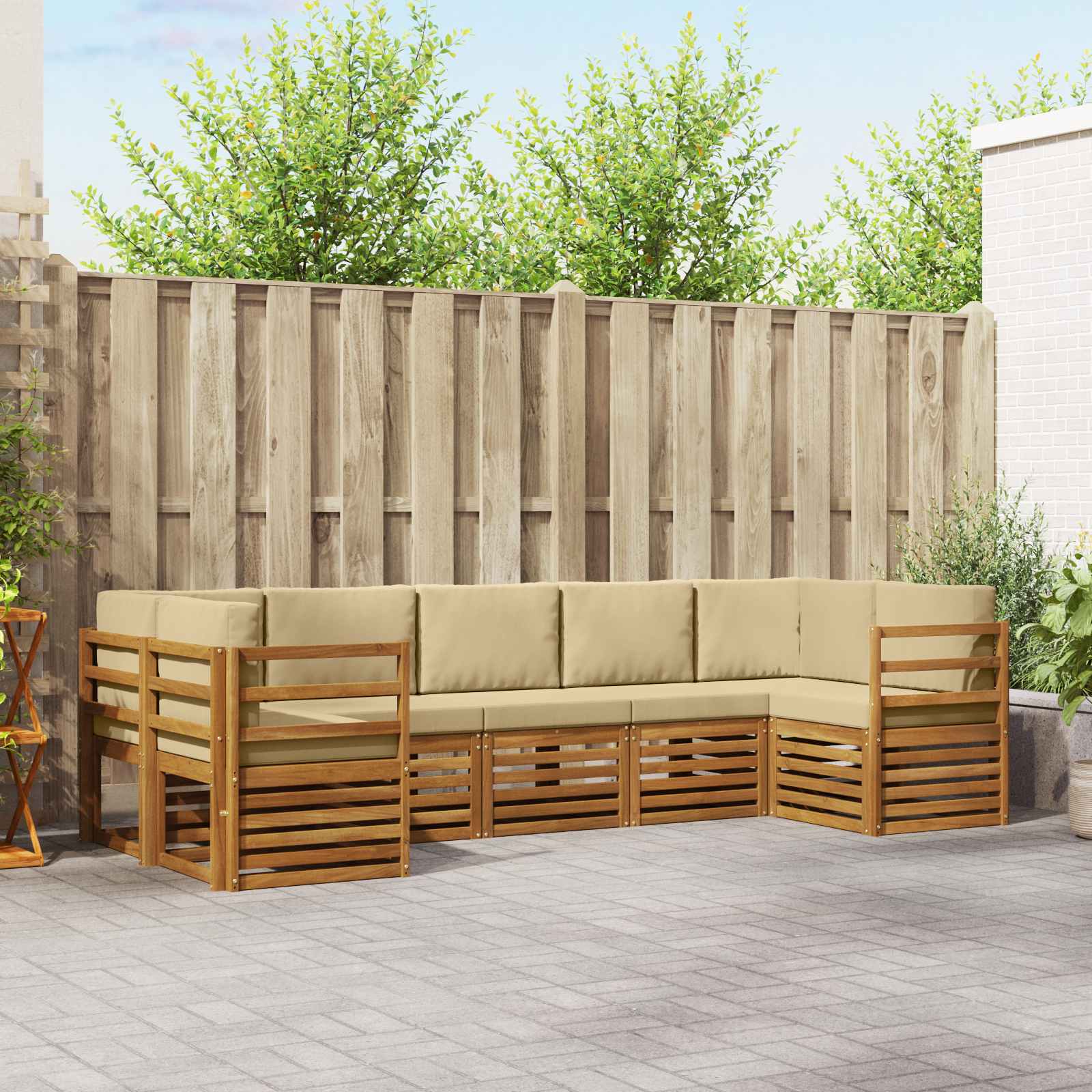 vidaXL Sofa-Sets 7 pcs Natuurlijk en Crème Massief Acaciahout