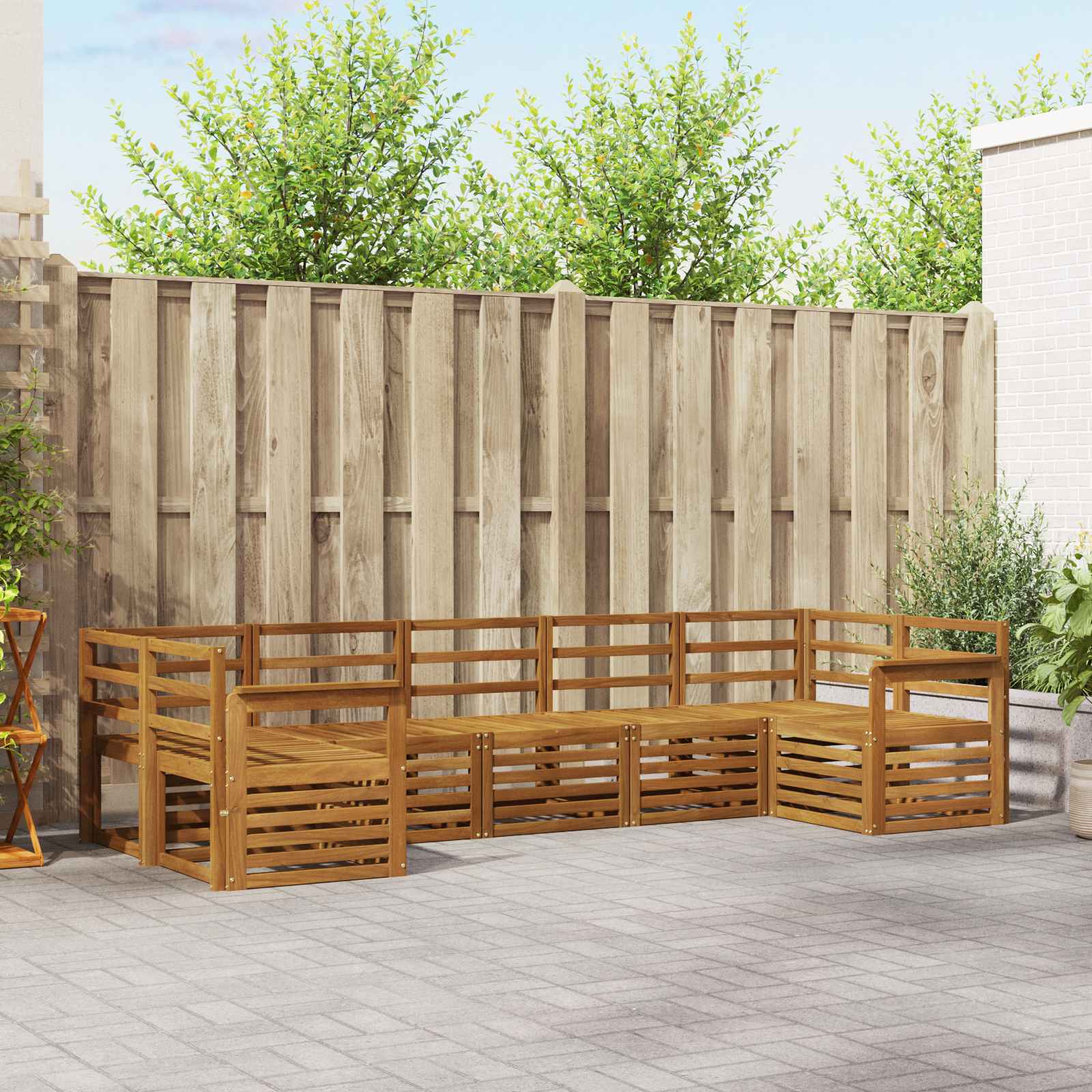 vidaXL Sofa-Sets 7 pcs Natuurlijk en Crème Massief Acaciahout