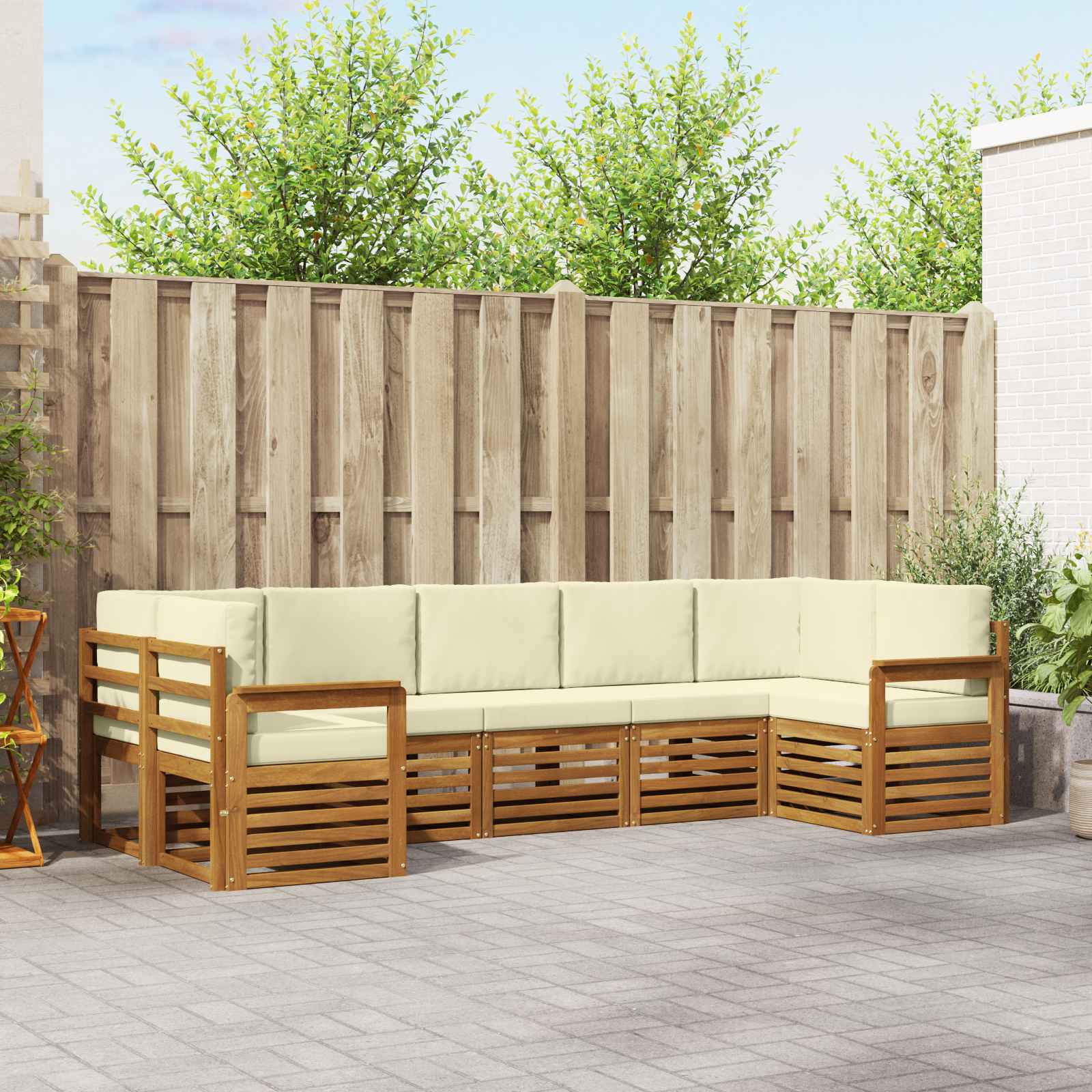vidaXL Sofa-Sets 7 pcs Natuurlijk en Crème Massief Acaciahout