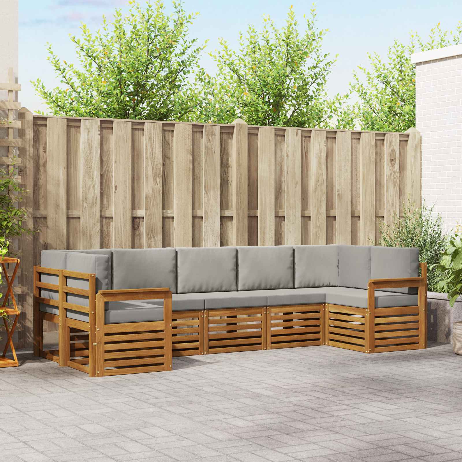 vidaXL Sofa-Sets 7 pcs Natuurlijk en Crème Massief Acaciahout