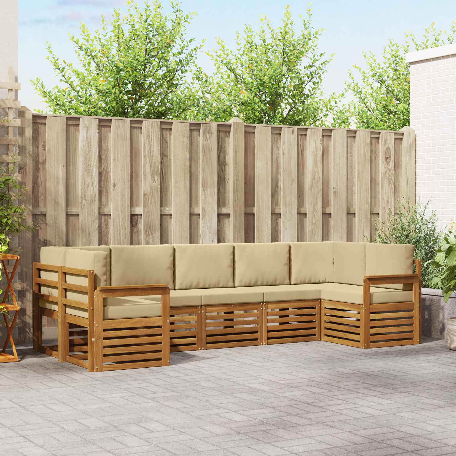 vidaXL Sofa-Sets 7 pcs Natuurlijk en Crème Massief Acaciahout