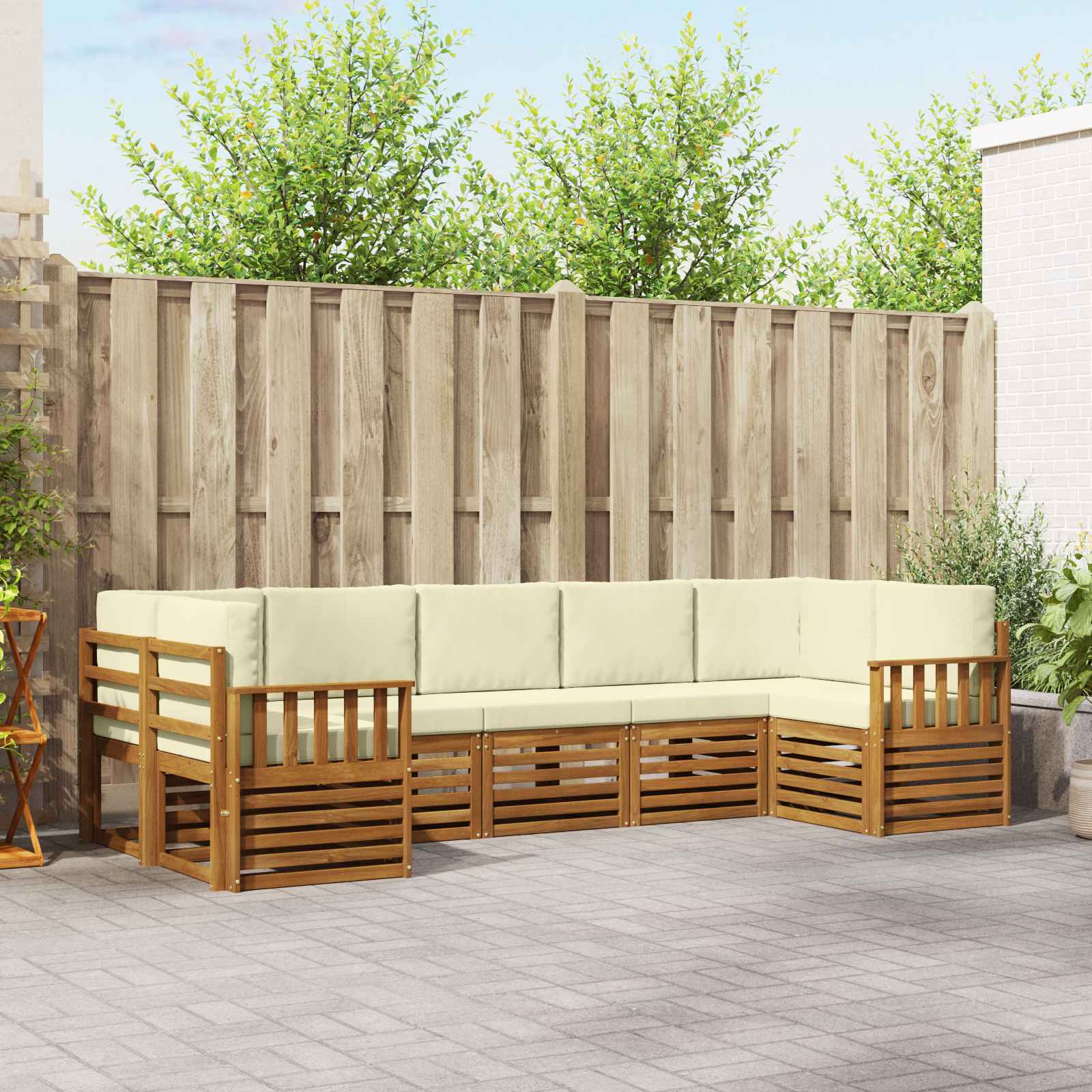 vidaXL Sofa-Sets 7 pcs Natuurlijk en Crème Massief Acaciahout