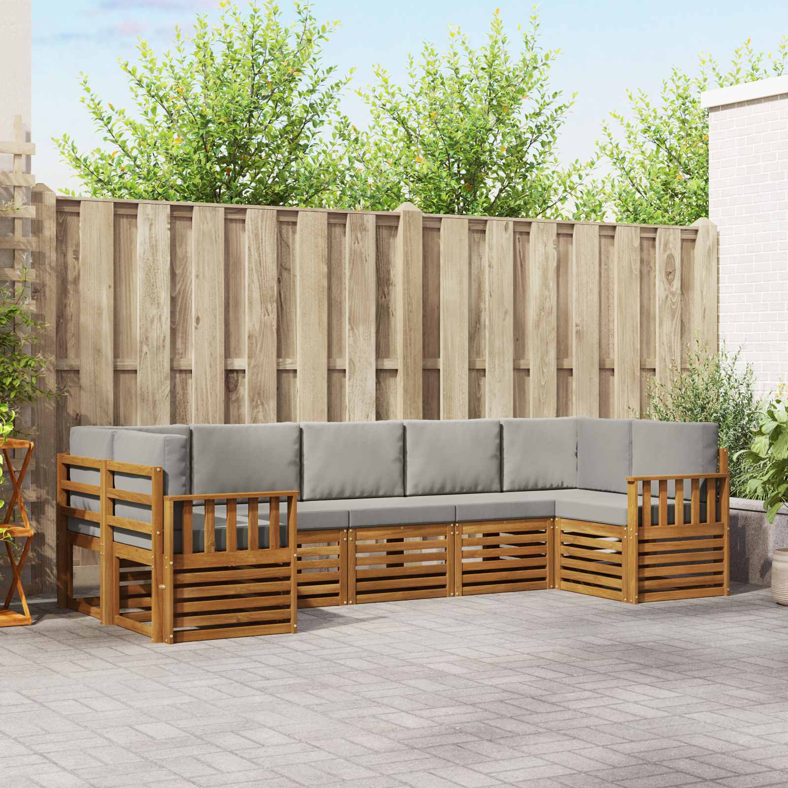 vidaXL Sofa-Sets 7 pcs Natuurlijk en Crème Massief Acaciahout