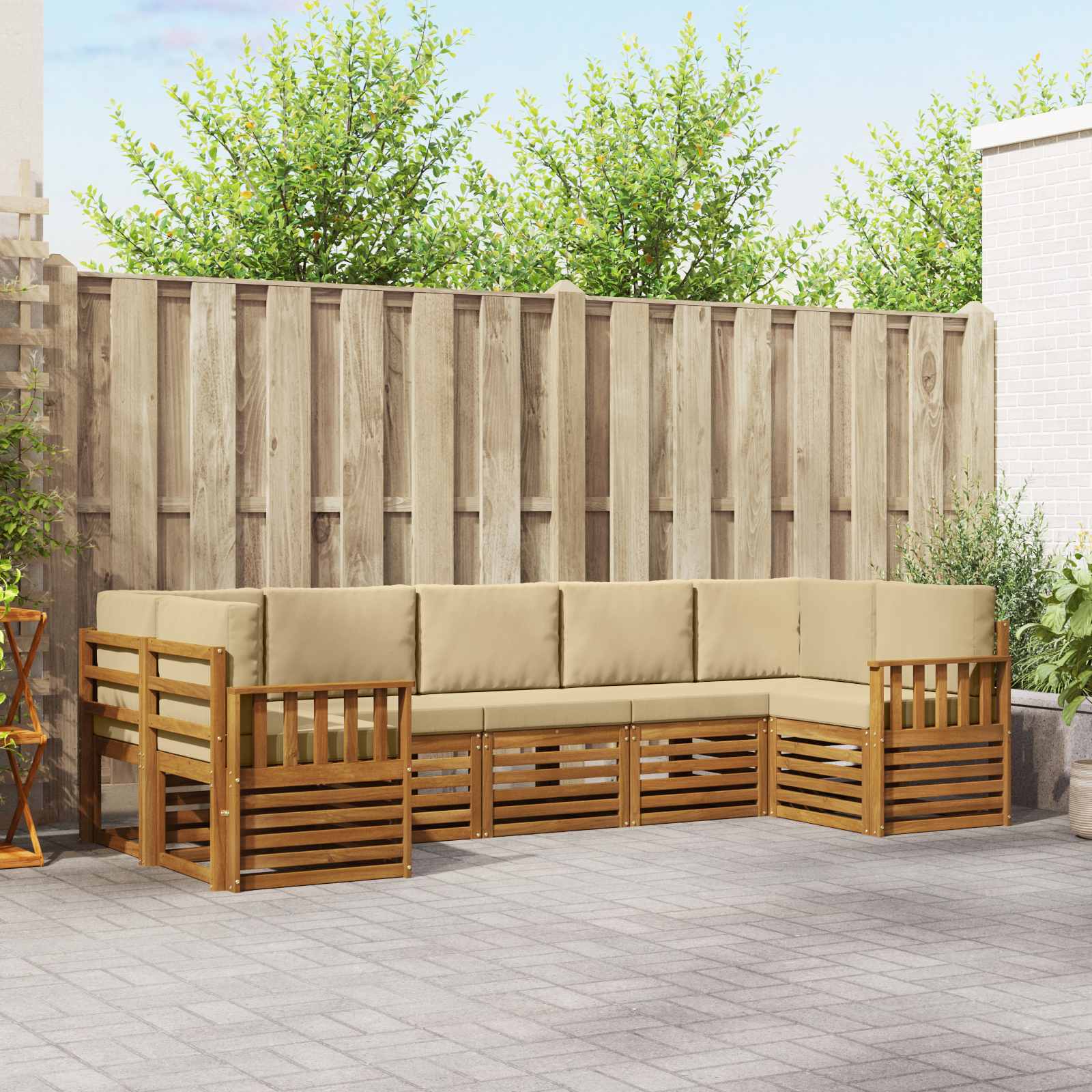 vidaXL Sofa-Sets 7 pcs Natuurlijk en Crème Massief Acaciahout