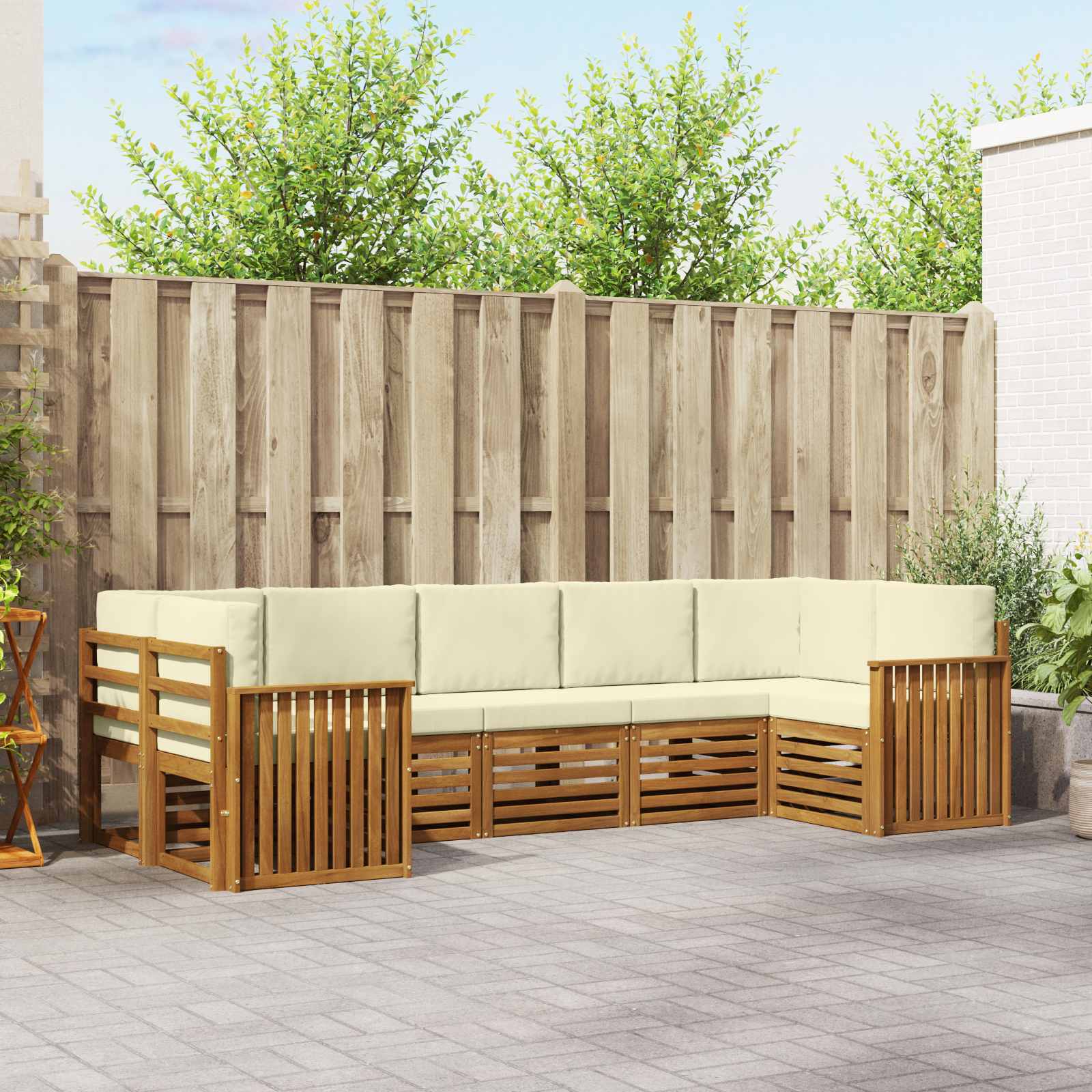 vidaXL Sofa-Sets 7 pcs Natuurlijk en Crème Massief Acaciahout