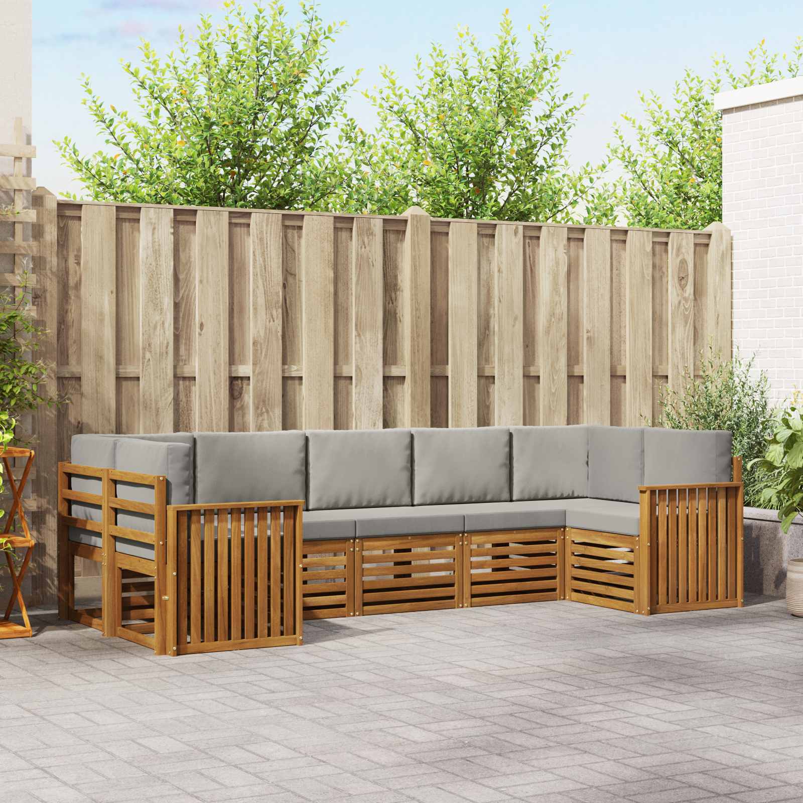 vidaXL Sofa-Sets 7 pcs Natuurlijk en Crème Massief Acaciahout