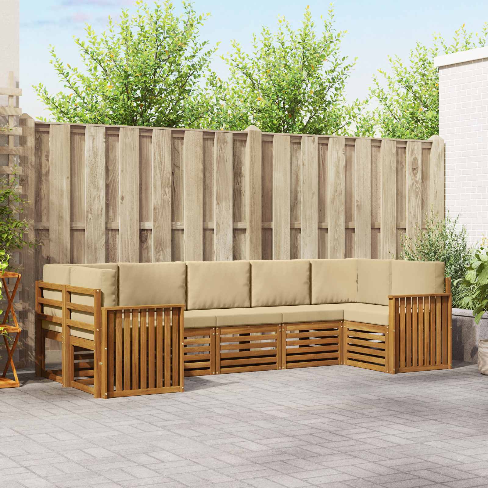 vidaXL Sofa-Sets 7 pcs Natuurlijk en Crème Massief Acaciahout