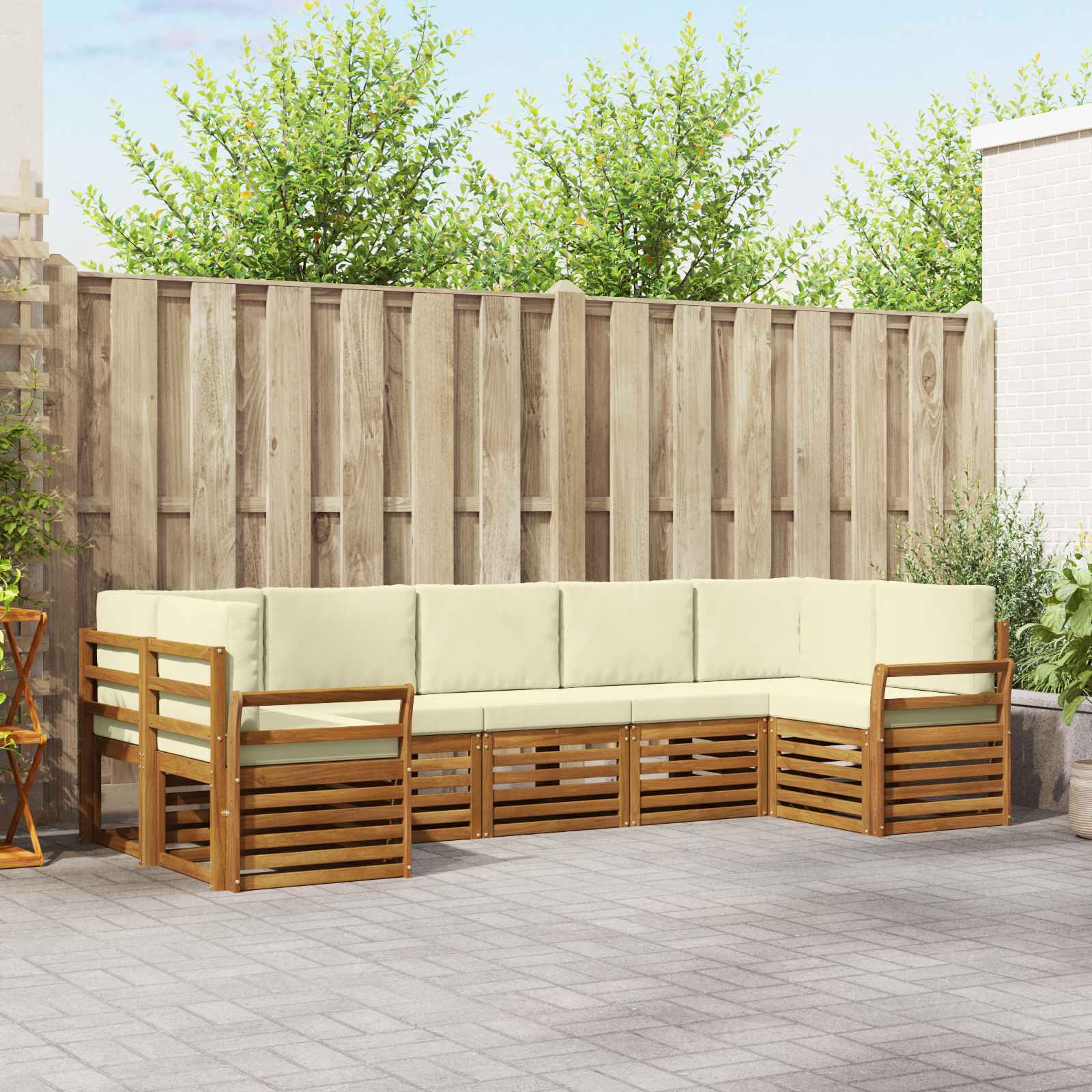 vidaXL Sofa-Sets 7 pcs Natuurlijk en Crème Massief Acaciahout