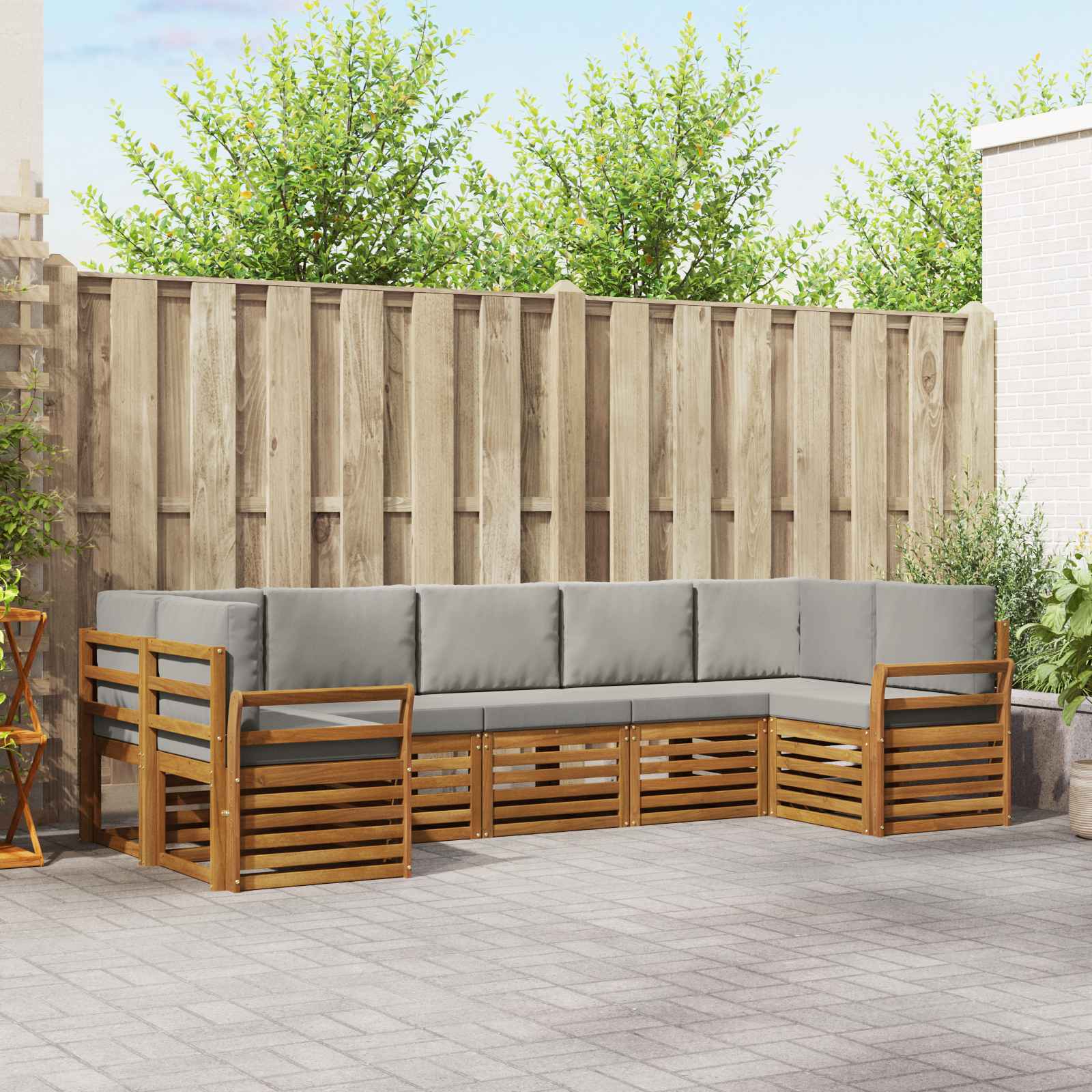vidaXL Sofa-Sets 7 pcs Natuurlijk en Crème Massief Acaciahout